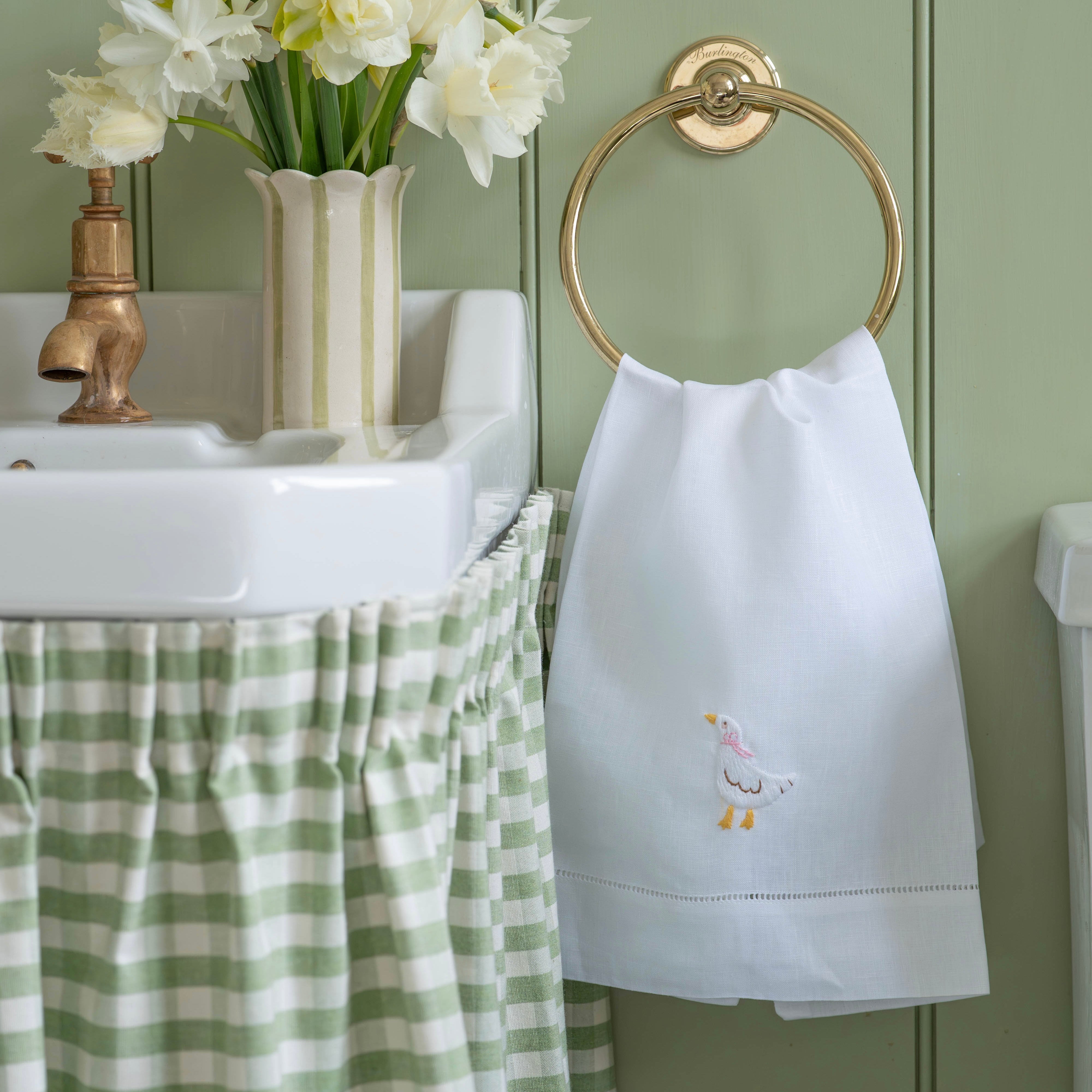 Pink Goose Embroidered Hand Towel