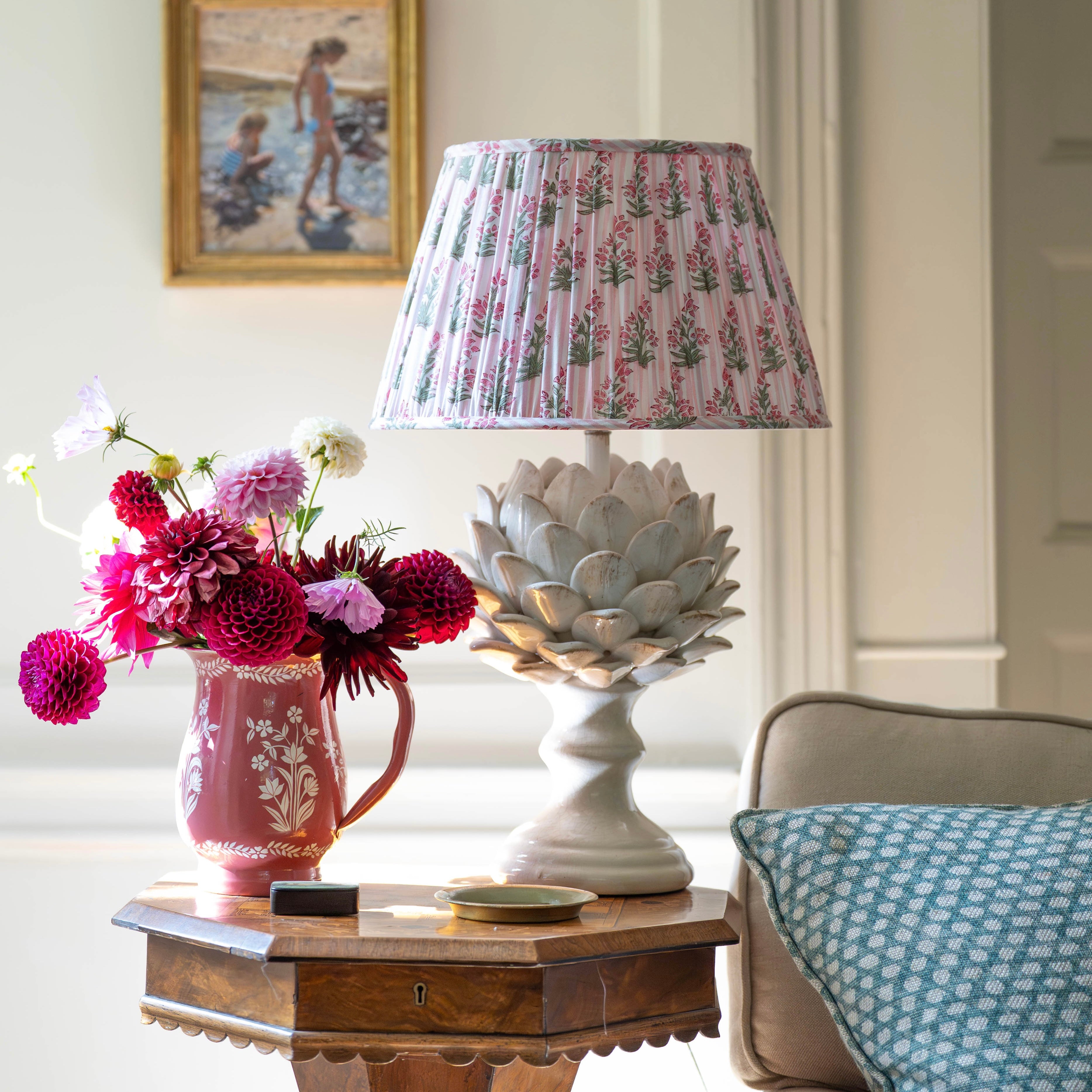 Pink Johari Handblocked Gathered Lampshade