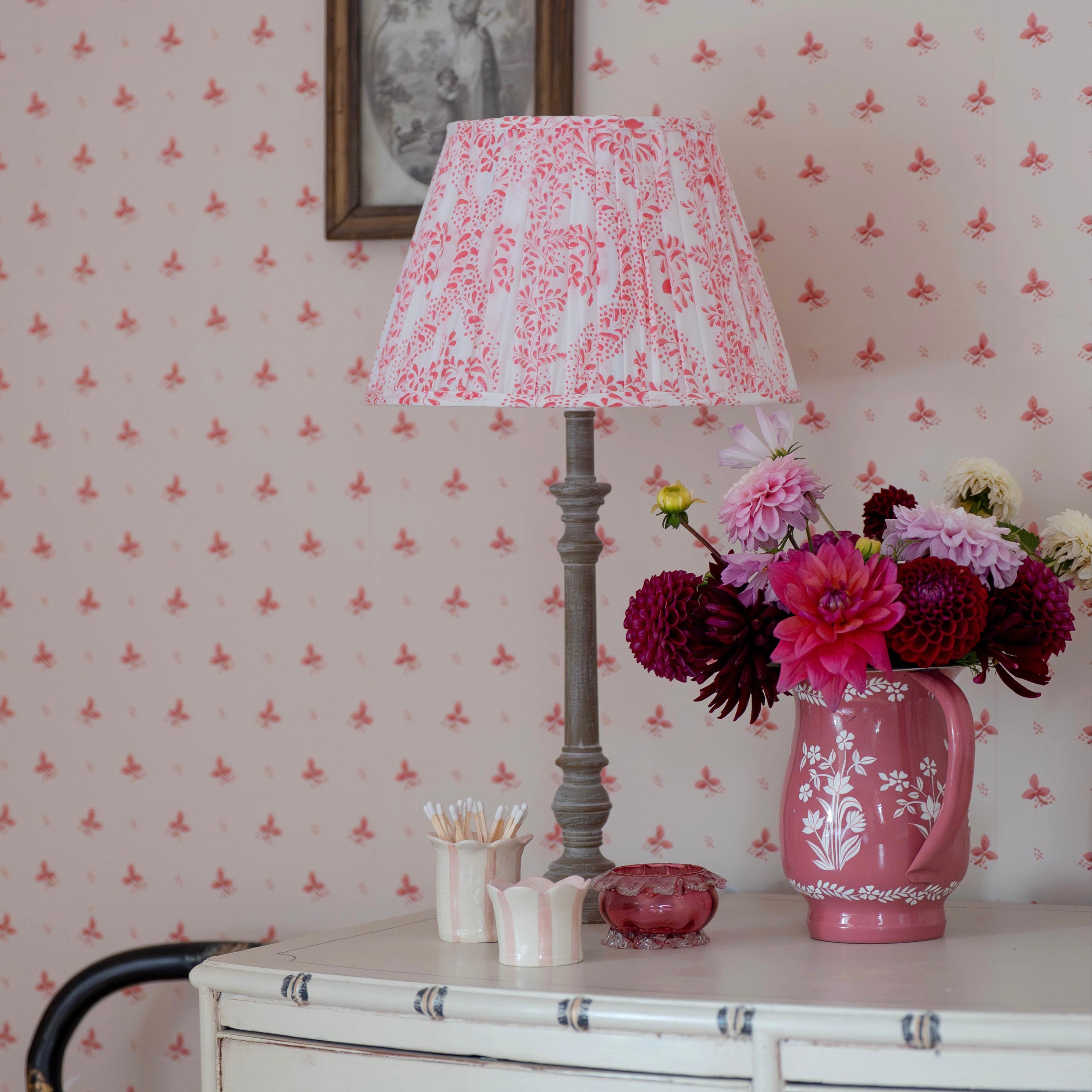 Pink Rosalie Handblocked Gathered Lampshade