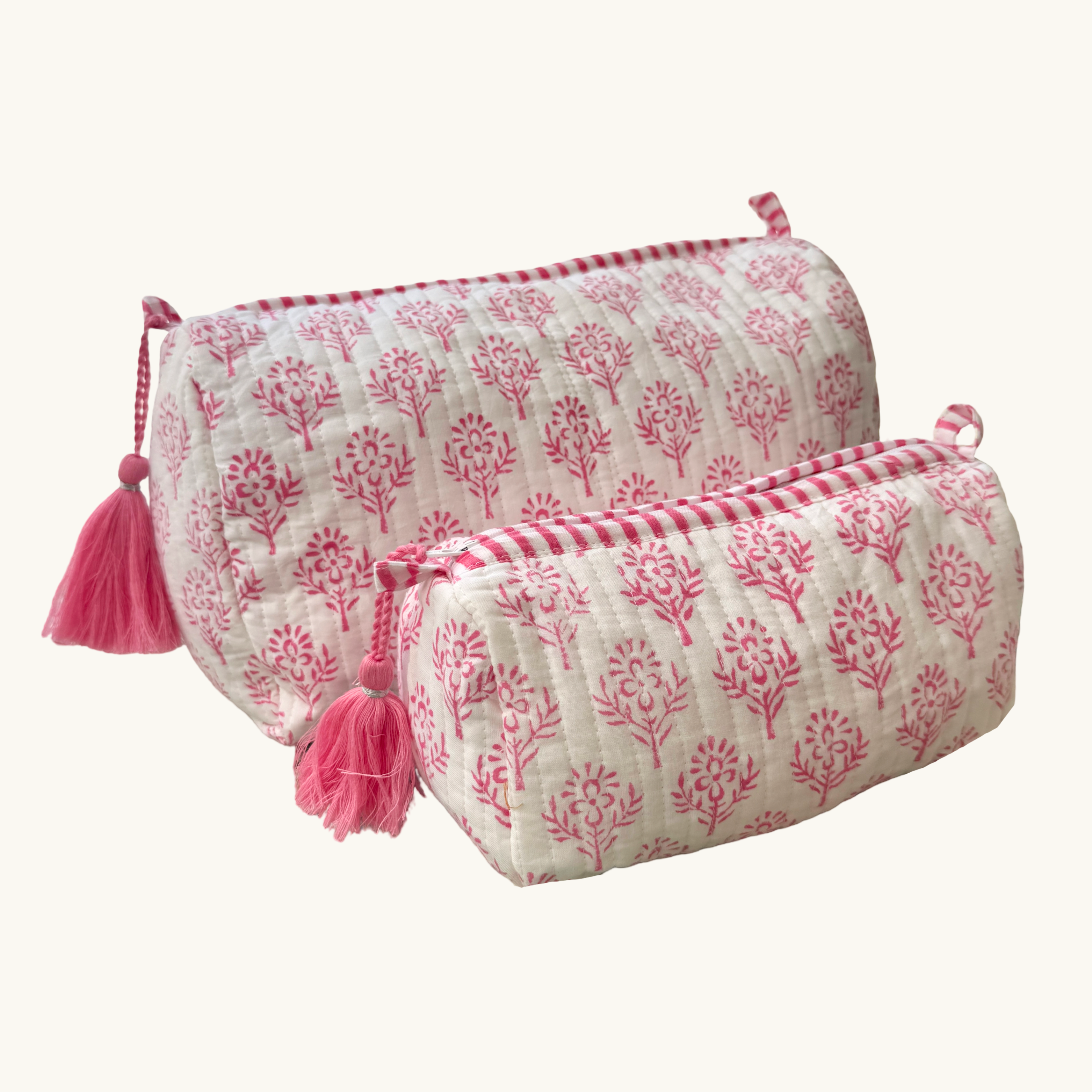 Pink Sprig Handblocked Wash Bag
