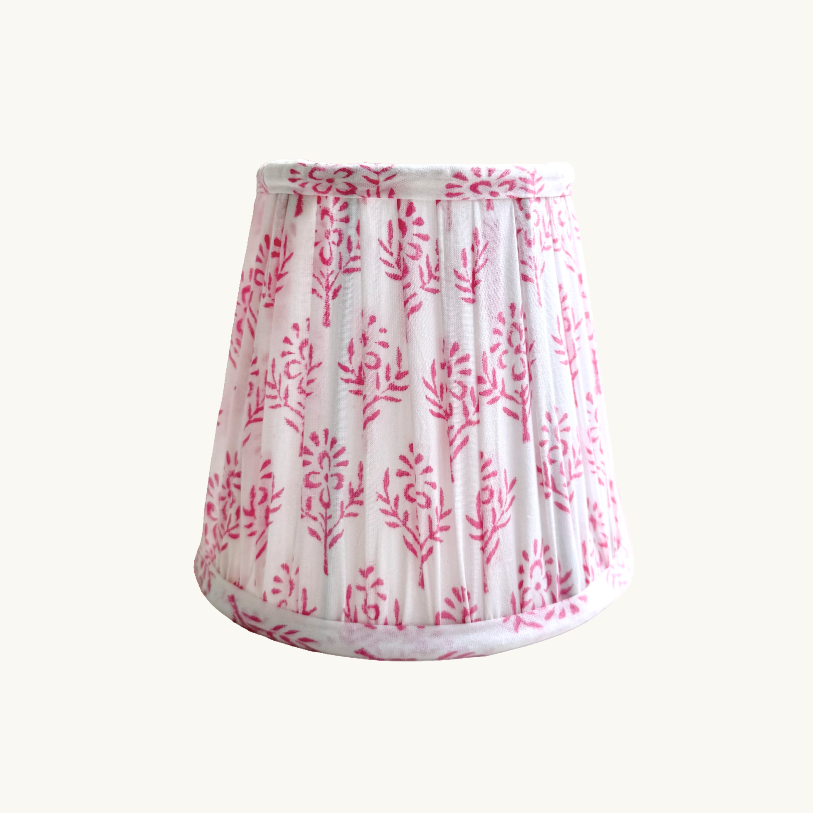 Pink Sprig Handblocked Gathered Lampshade