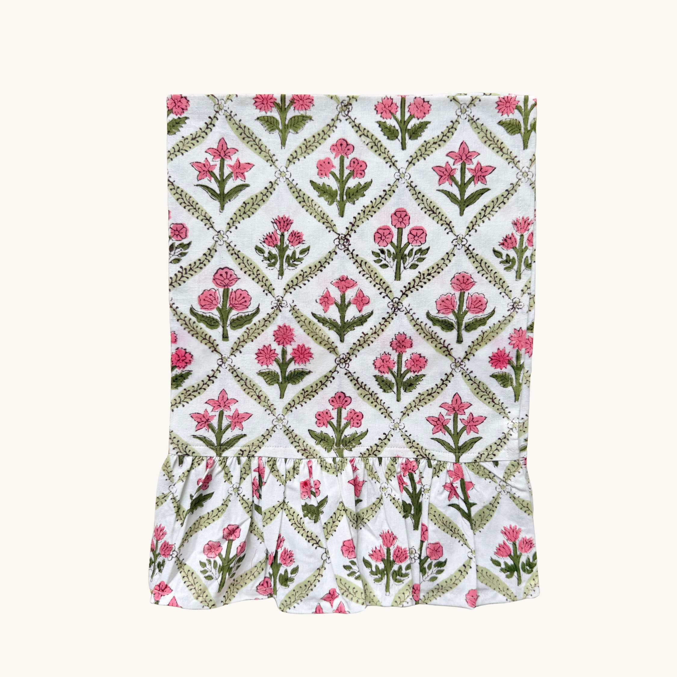 Pink and Green Trellis Kitchen Towel