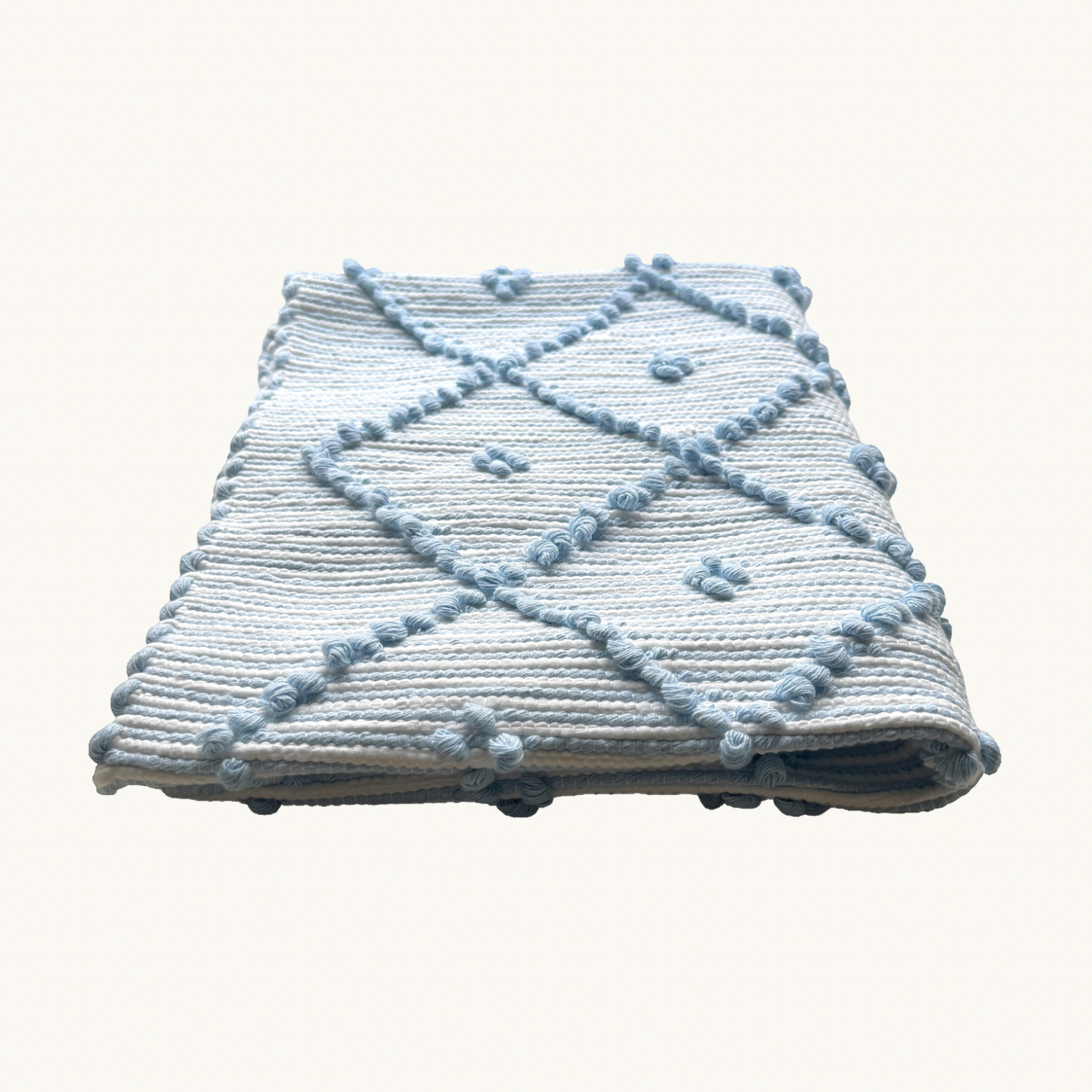 Powder Blue Stripe Handwoven Knotted Bath Mat