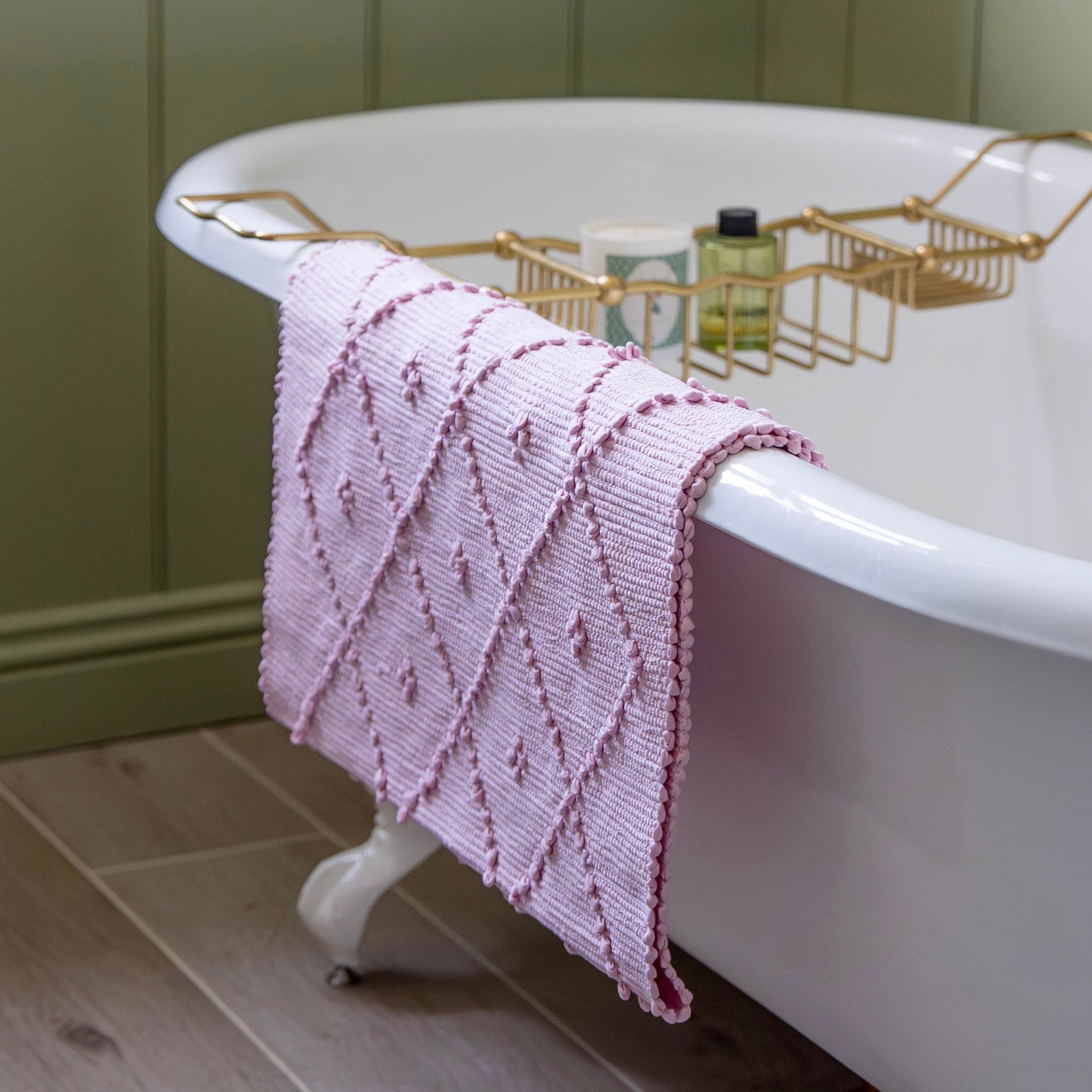 Rose Pink Handwoven Knotted Bath Mat