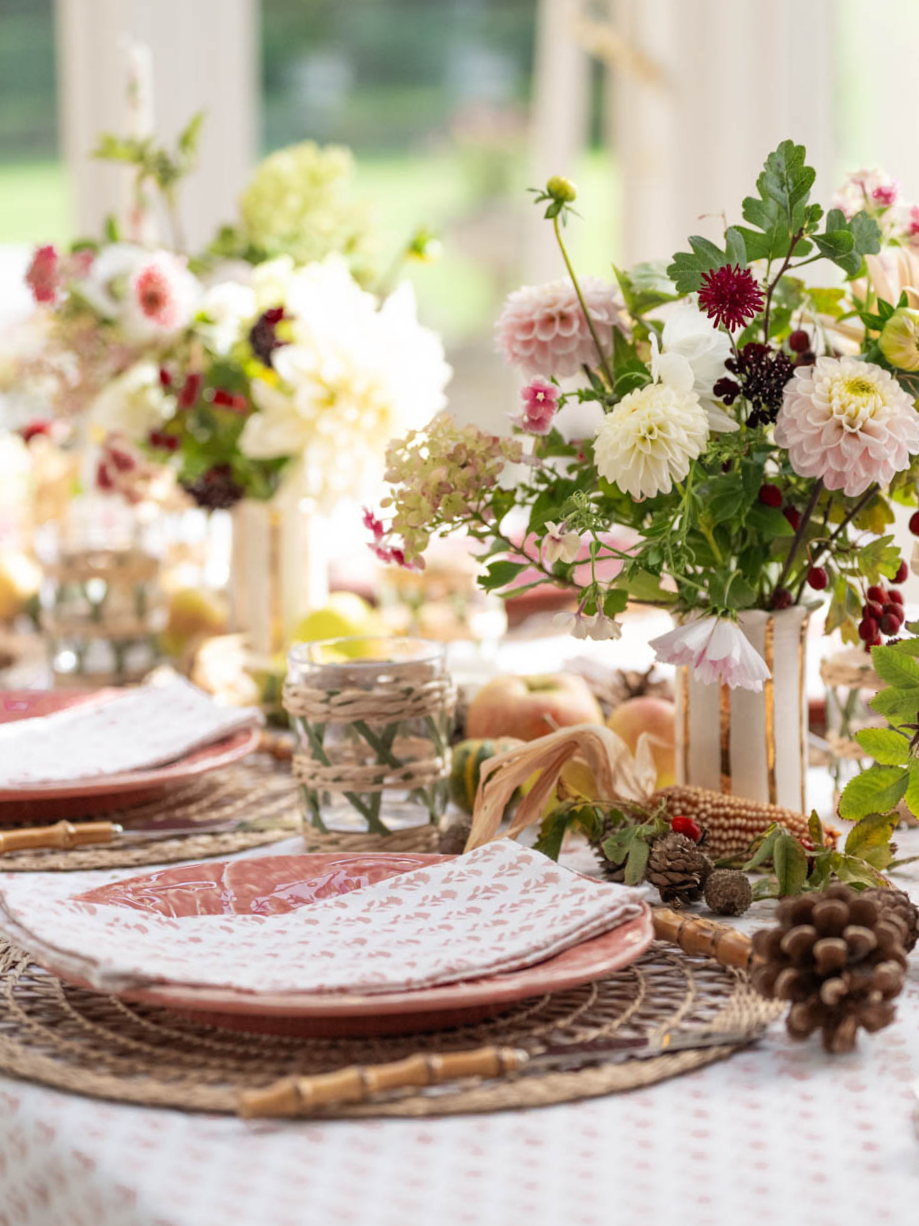 Blush Pink Carnation Handblocked Tablecloth