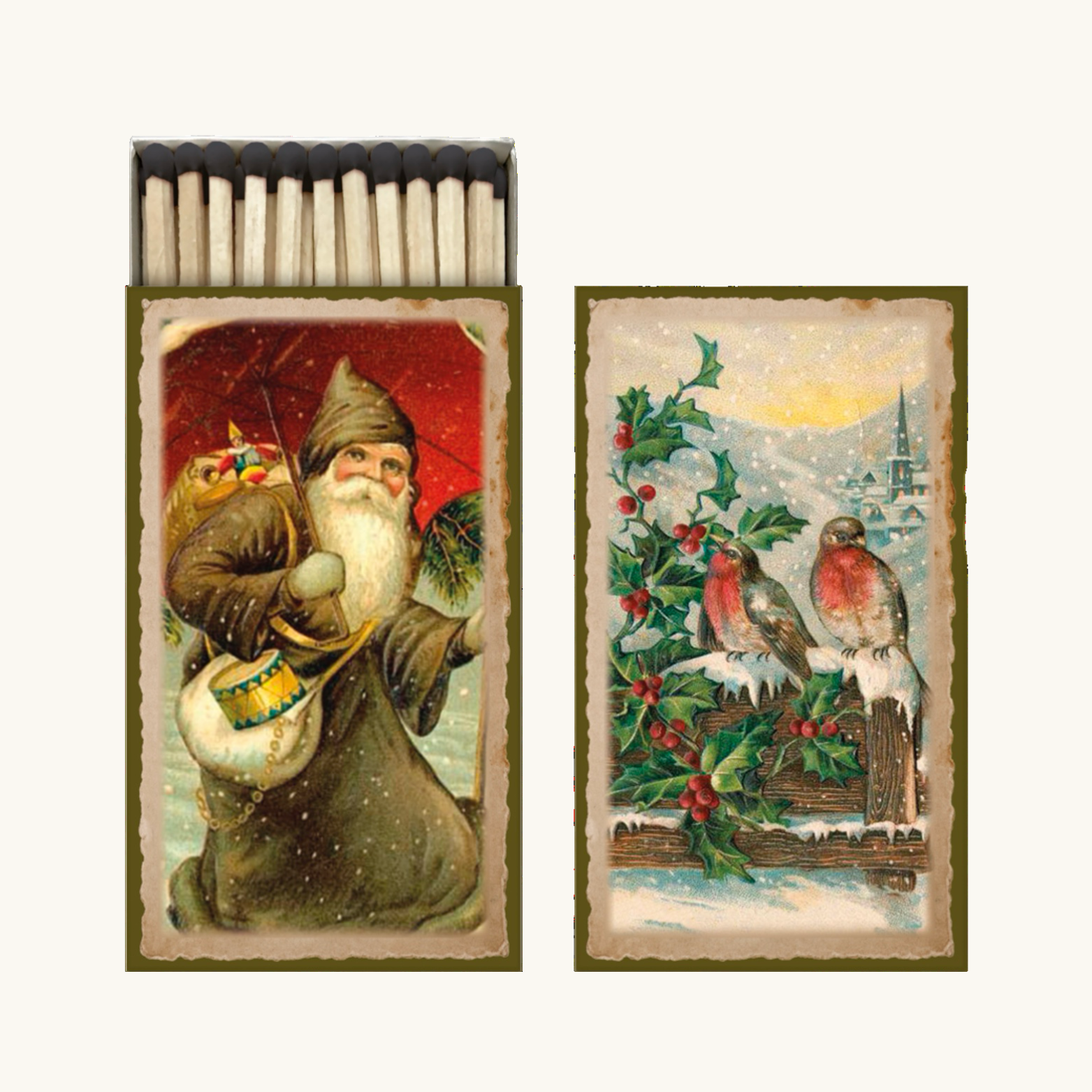 Vintage Father Christmas and Robins Matches