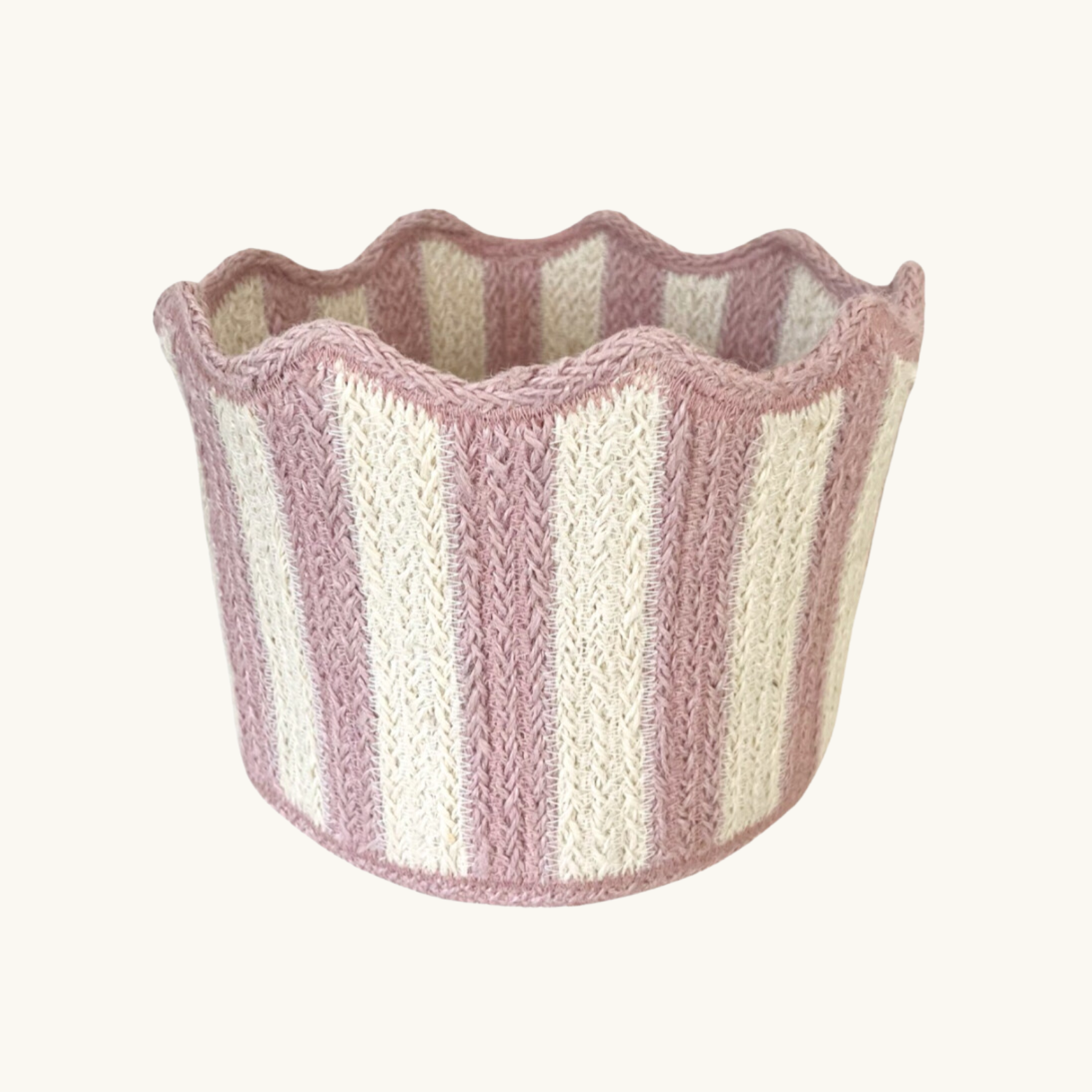Pink Striped Scalloped Basket