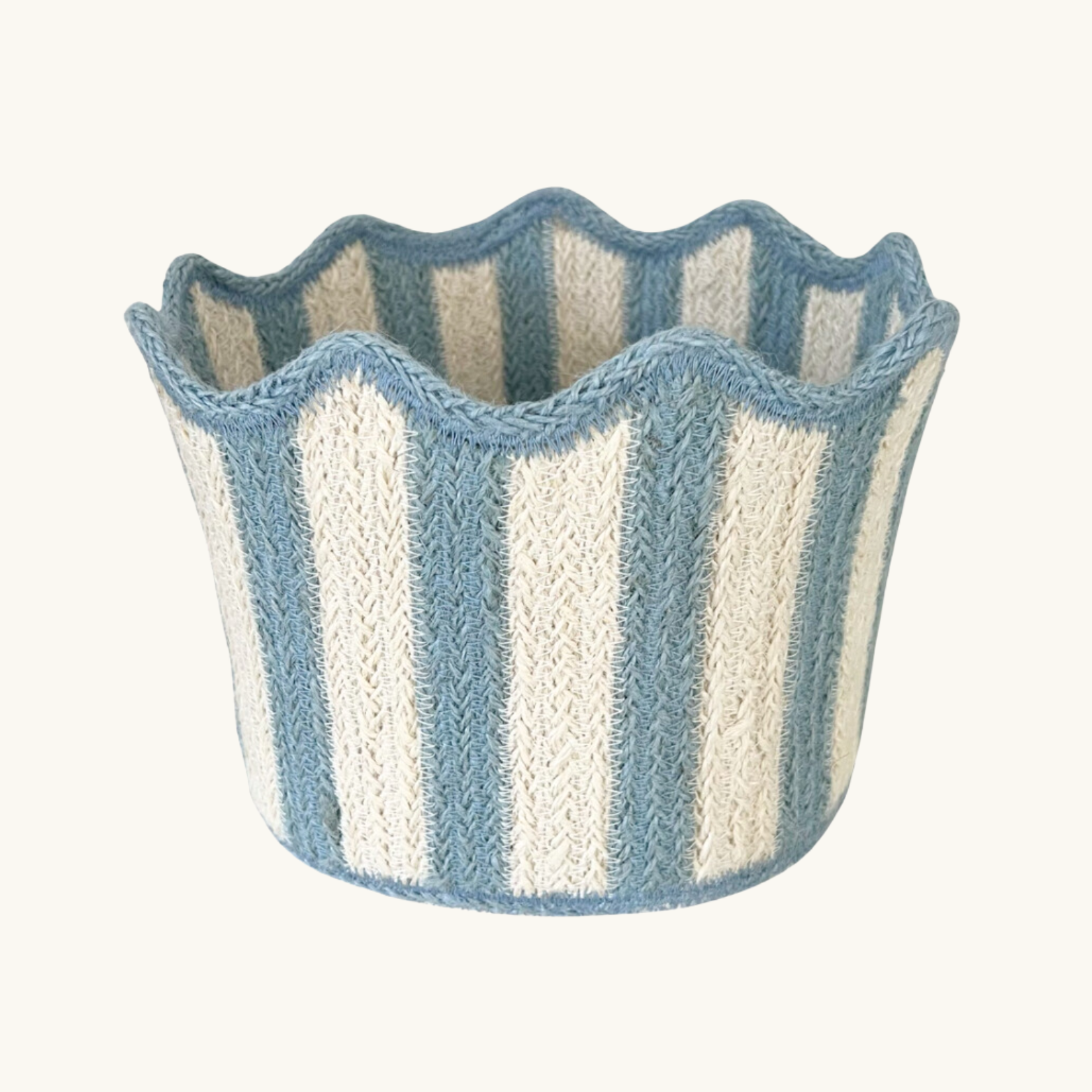 Dusty Blue Striped Scalloped Basket