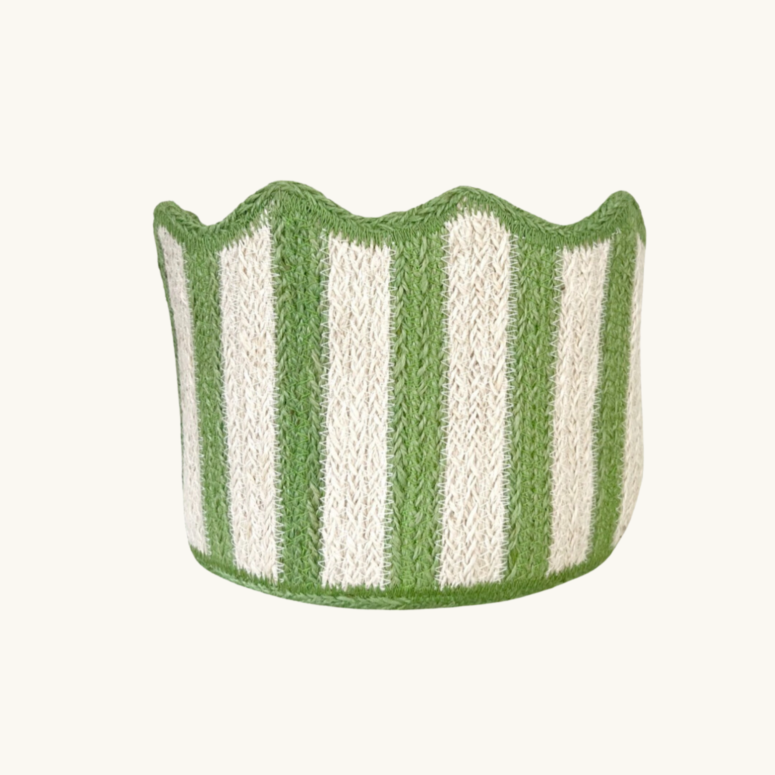 Green Striped Scalloped Basket