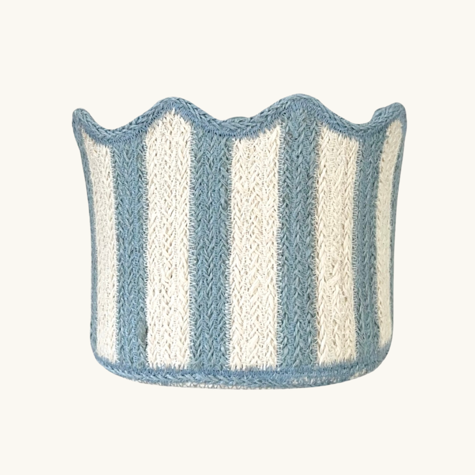 Dusty Blue Striped Scalloped Basket