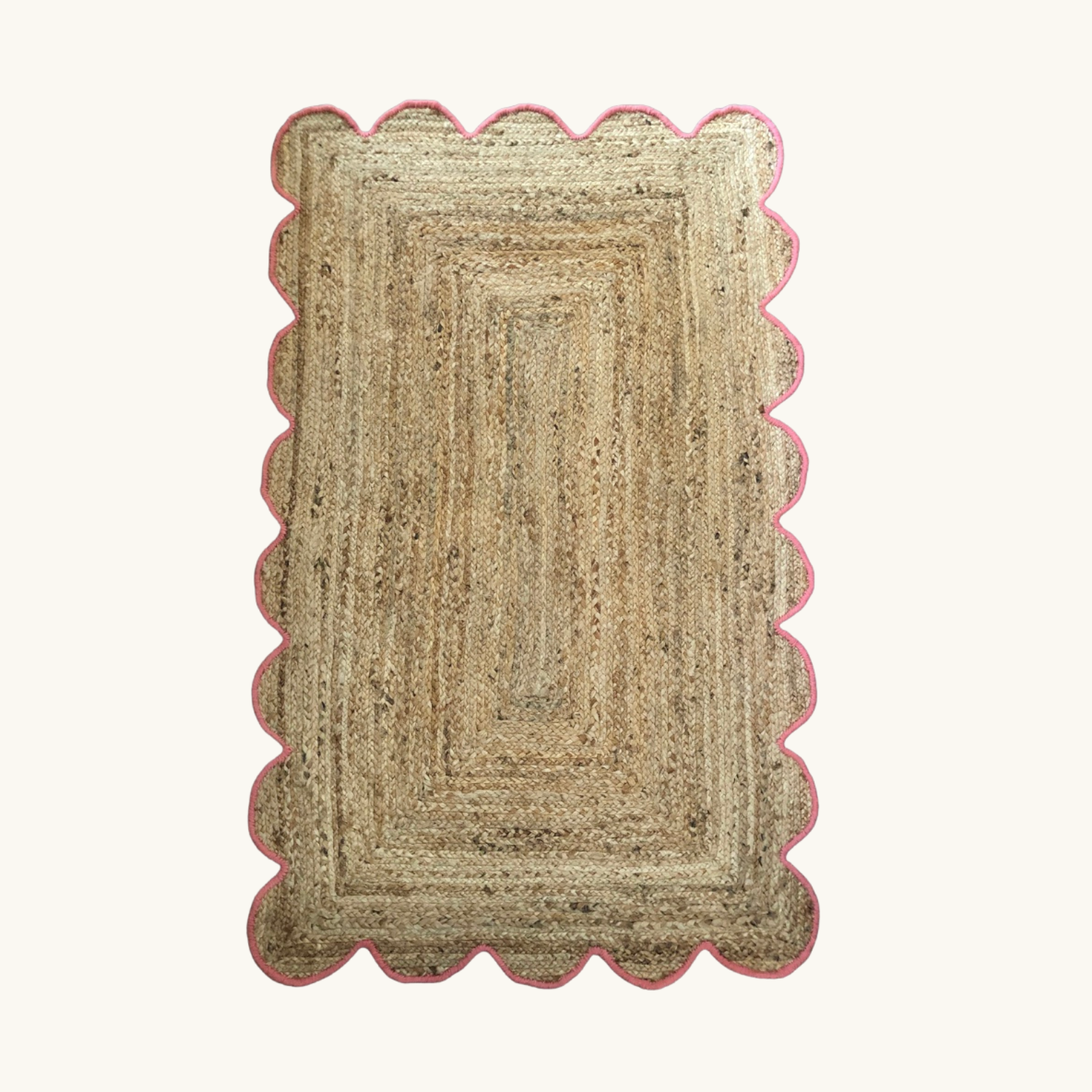 Jute Rug with Pink Cotton Scalloped Edge