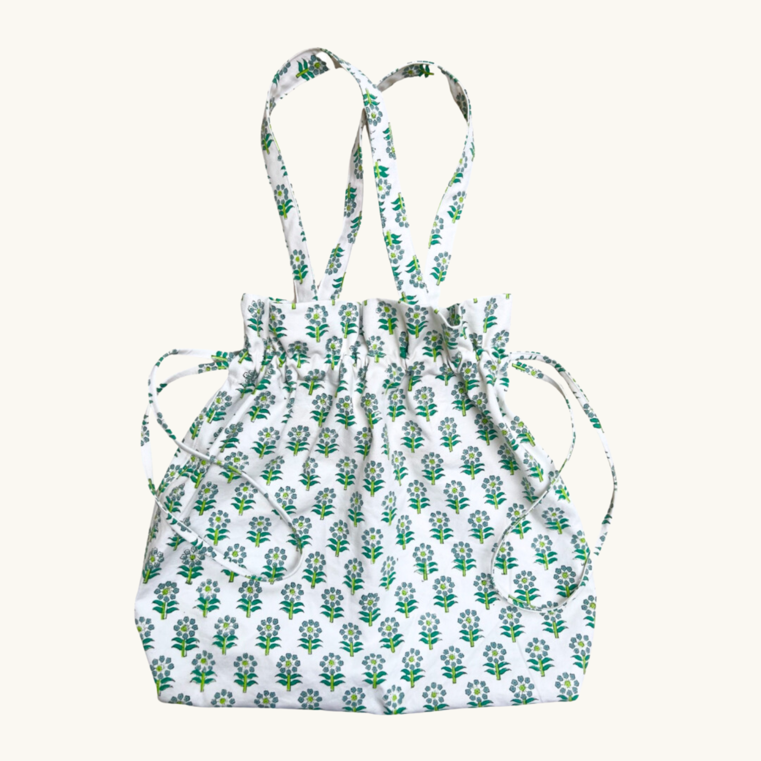 Green Daisy Canvas Drawstring Tote Bag