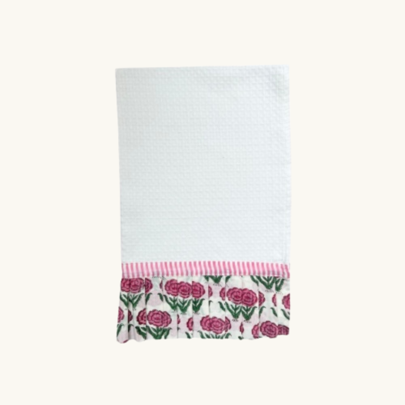 Fuschia Pink and Green Frilled Waffle Hand Towel
