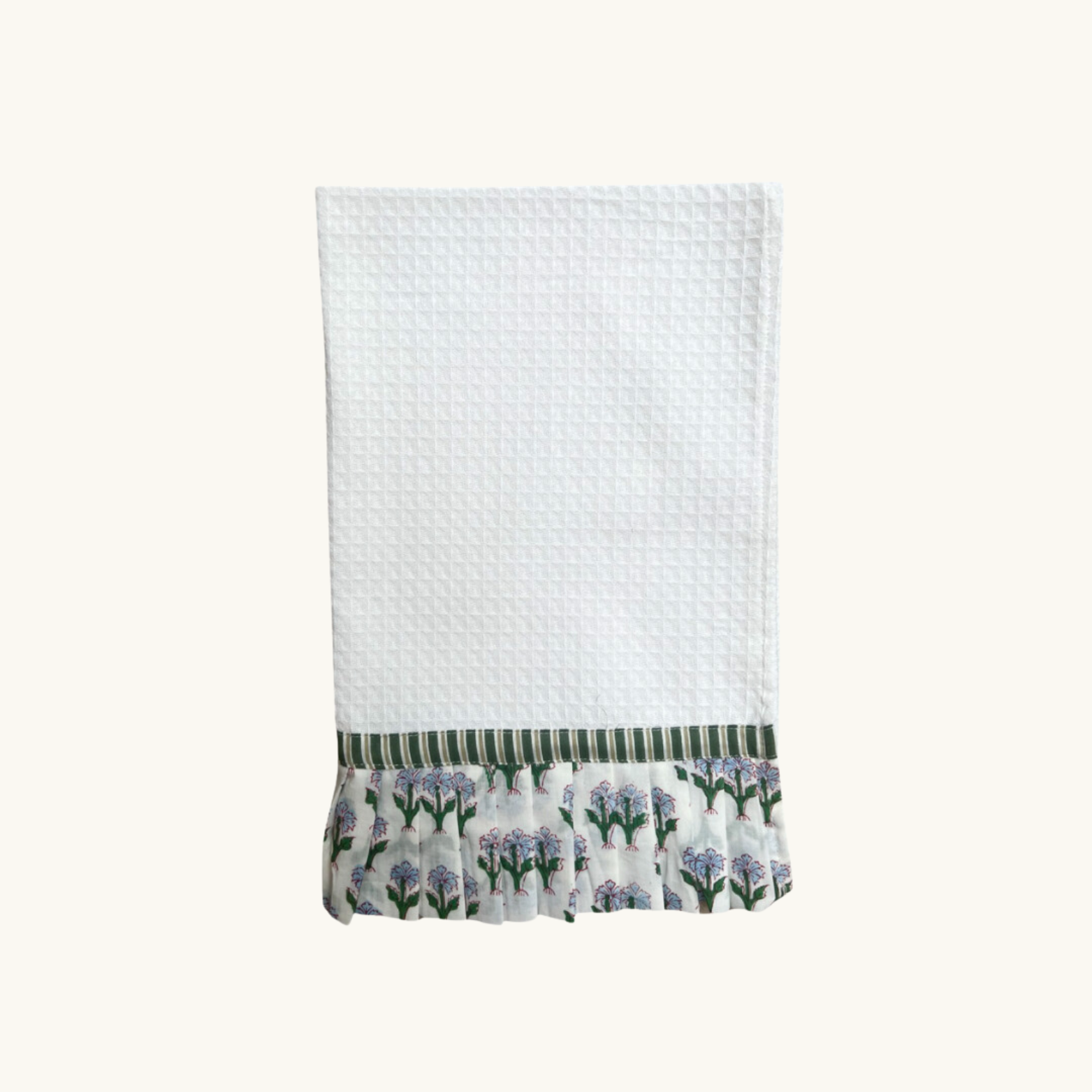 Green and Blue Frilled Waffle Hand Towel