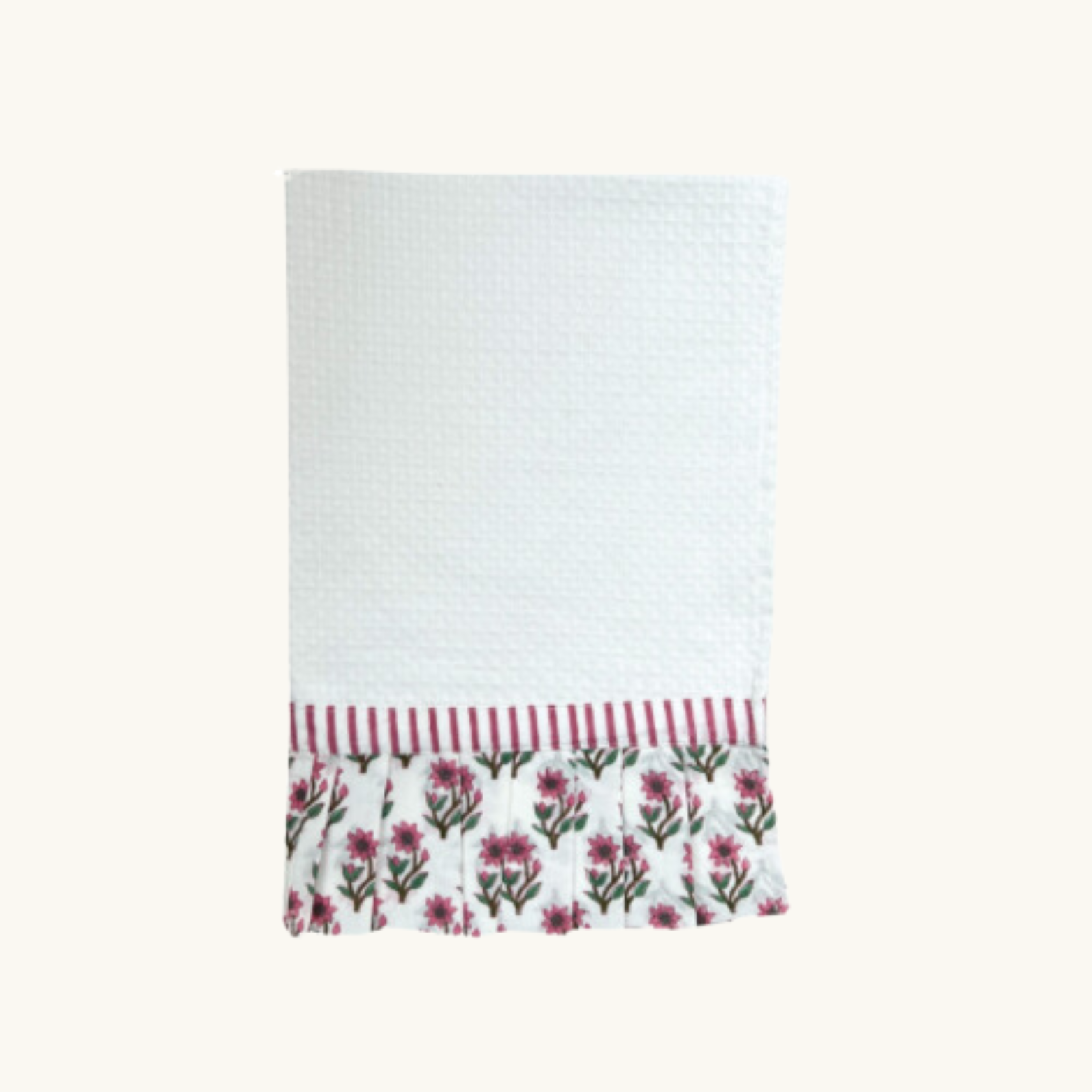 Dusty Pink and Green Frilled Waffle Hand Towel