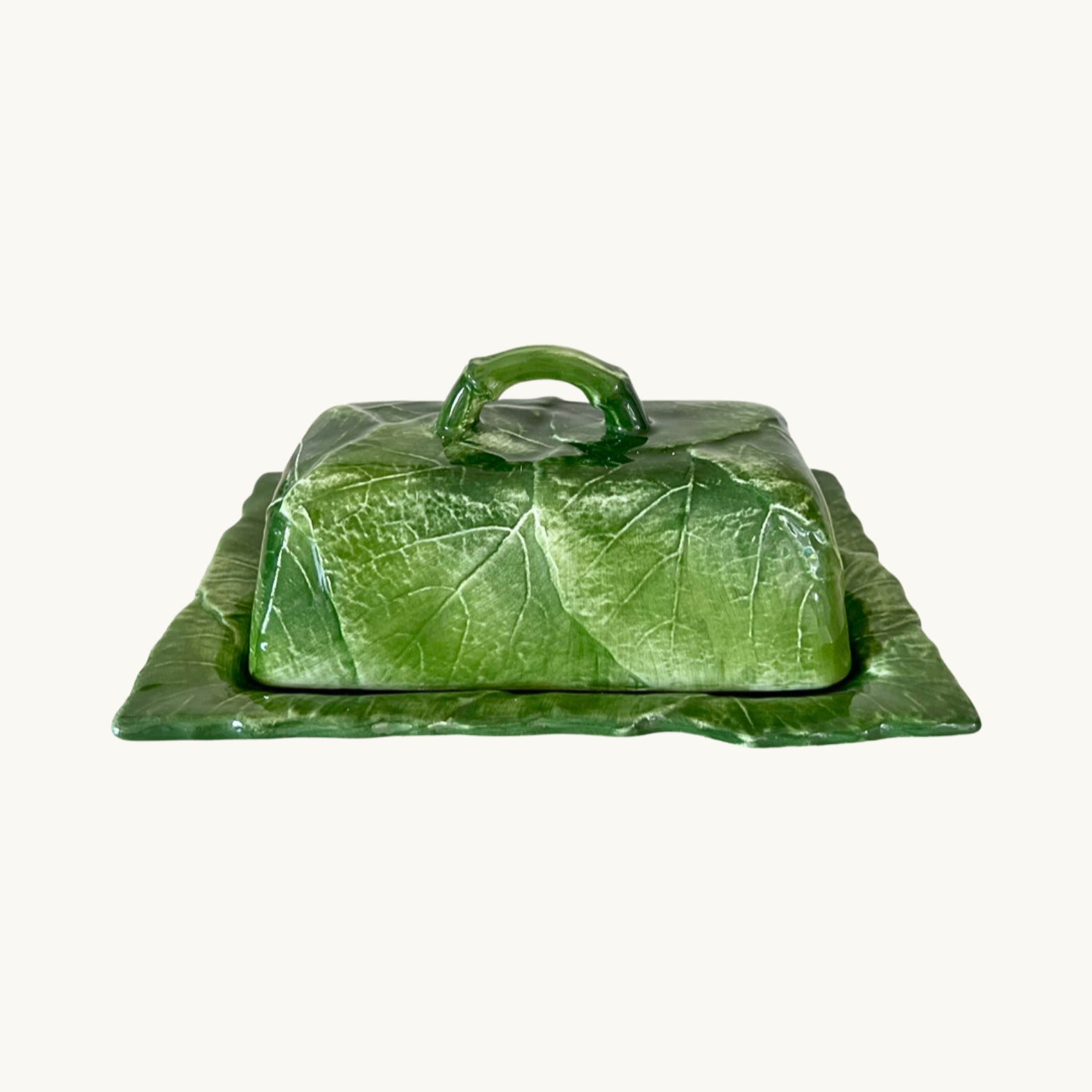 Green Vine Leaf Butter Dish