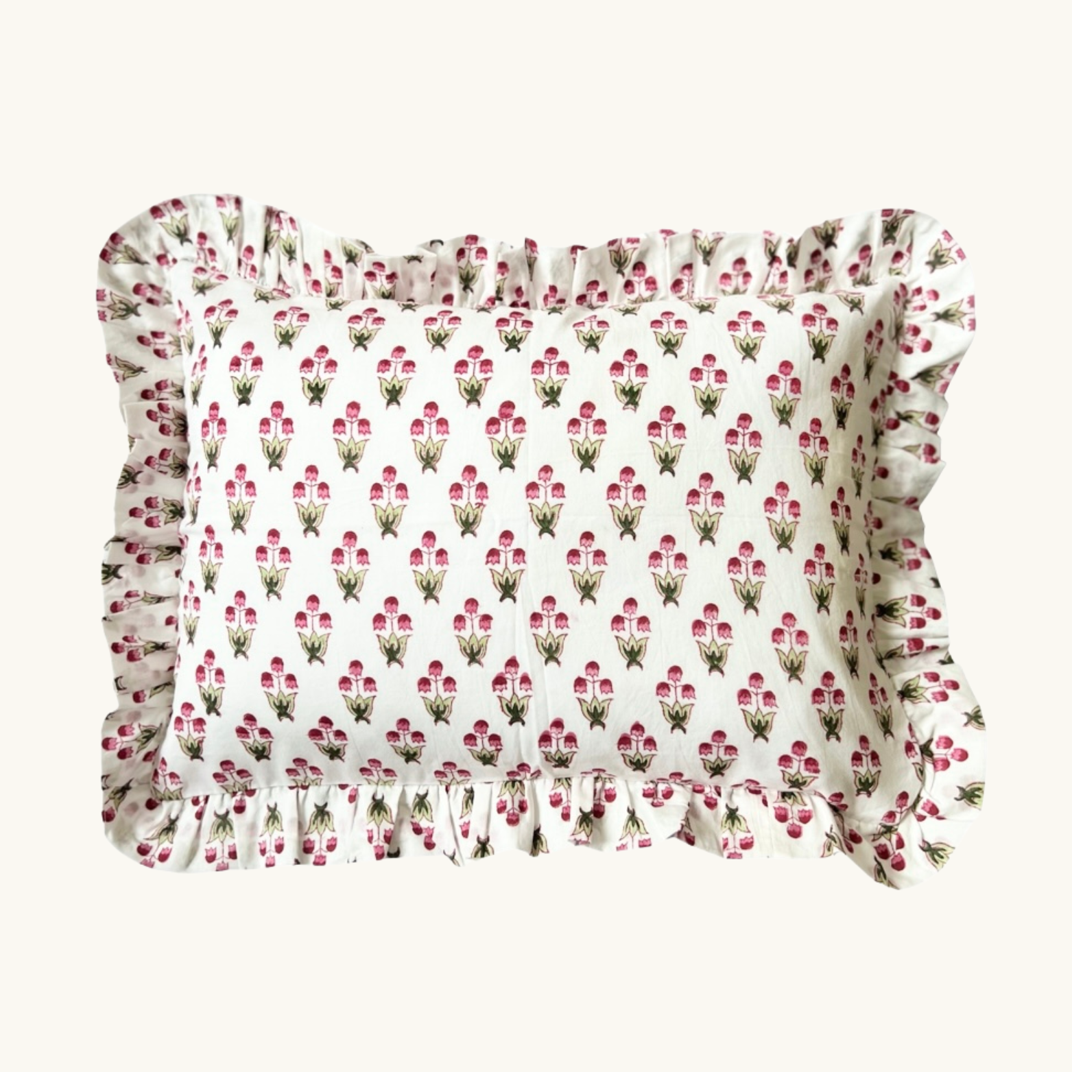 Raspberry Sophia Frilled Cushion