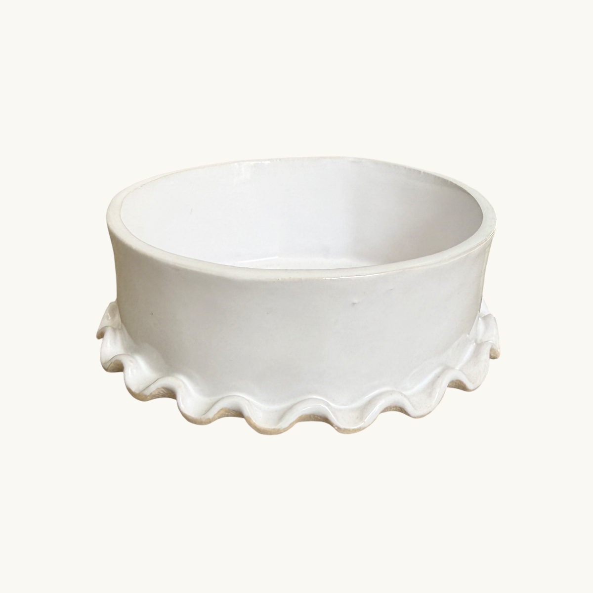 White Frilled Ceramic Dog Bowl (Small)