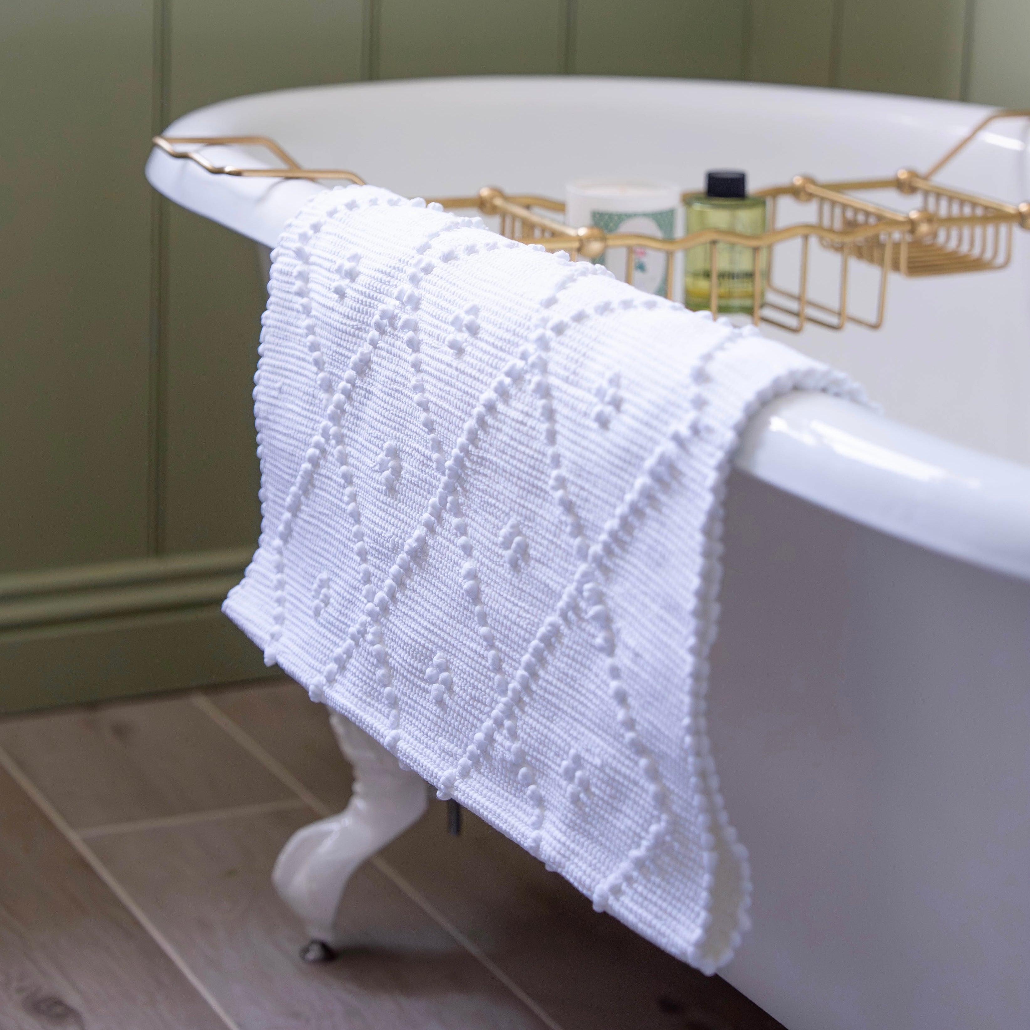 White Handwoven Knotted Bath Mat