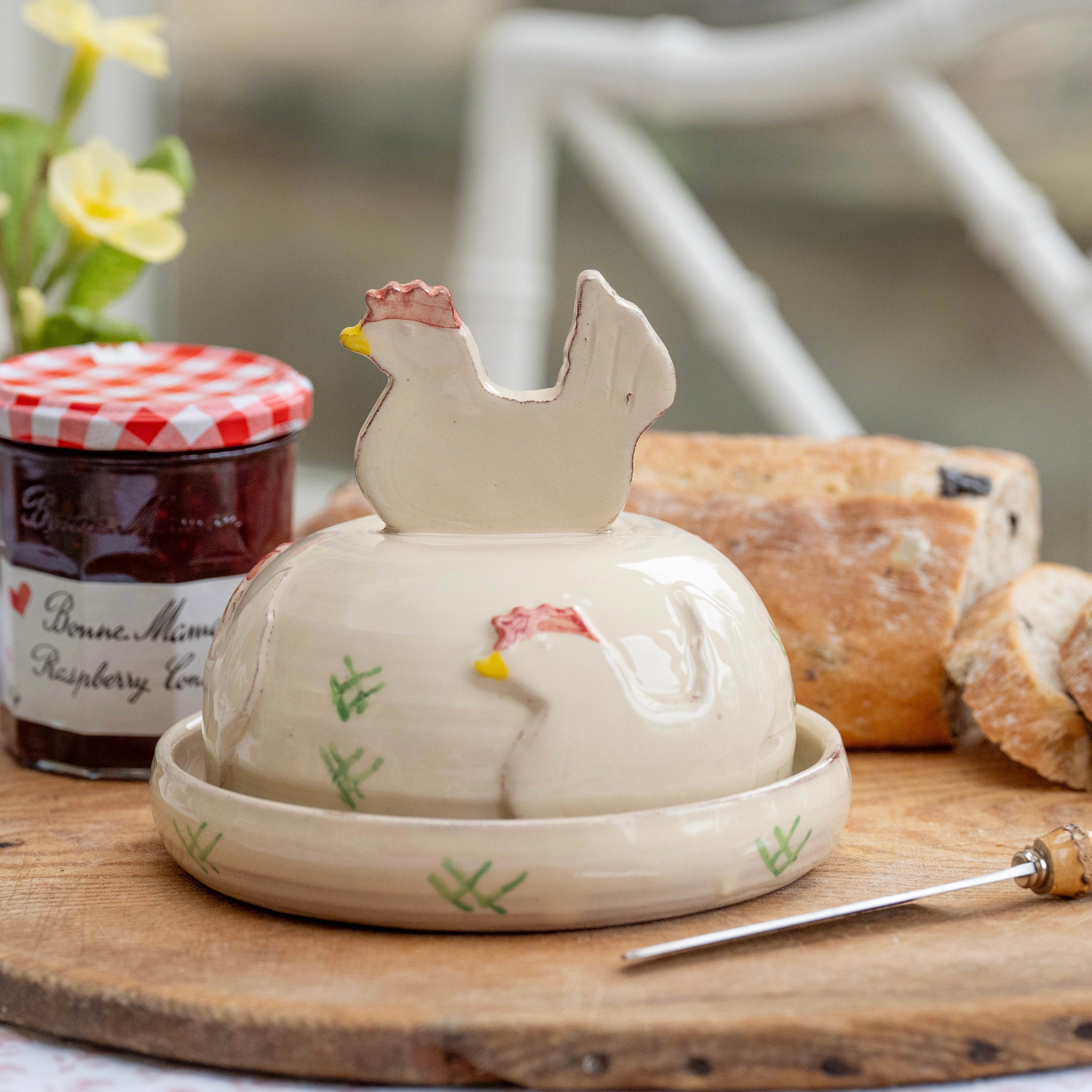 White Hens Butter Dish