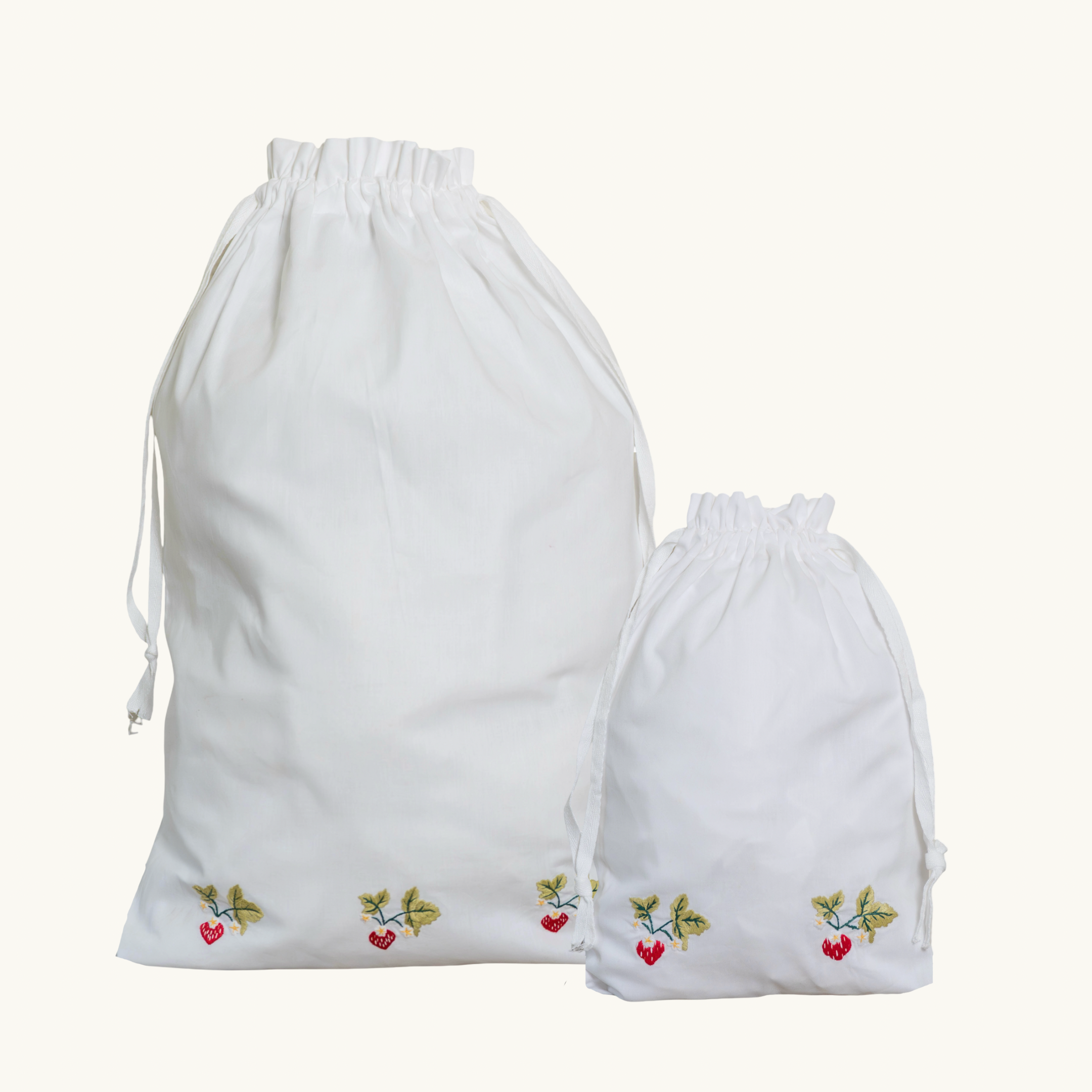 Wild Strawberry Embroidered Cotton Laundry Bag