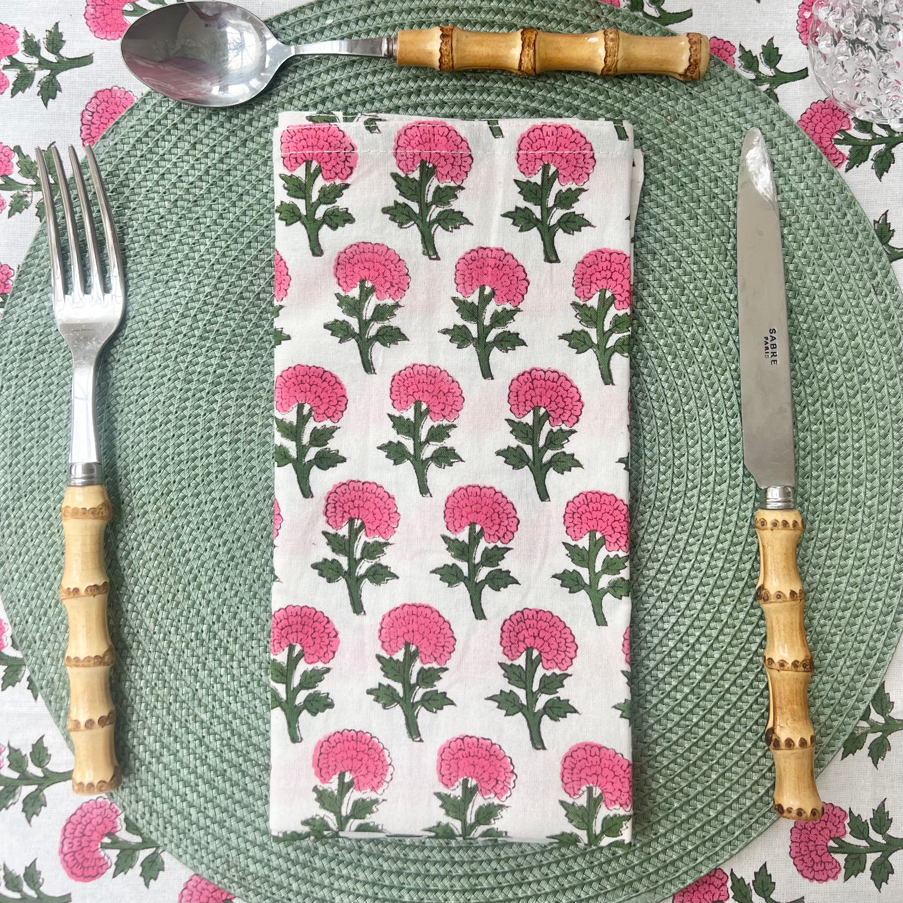 Pink and Green Ayana Handblocked Tablecloth