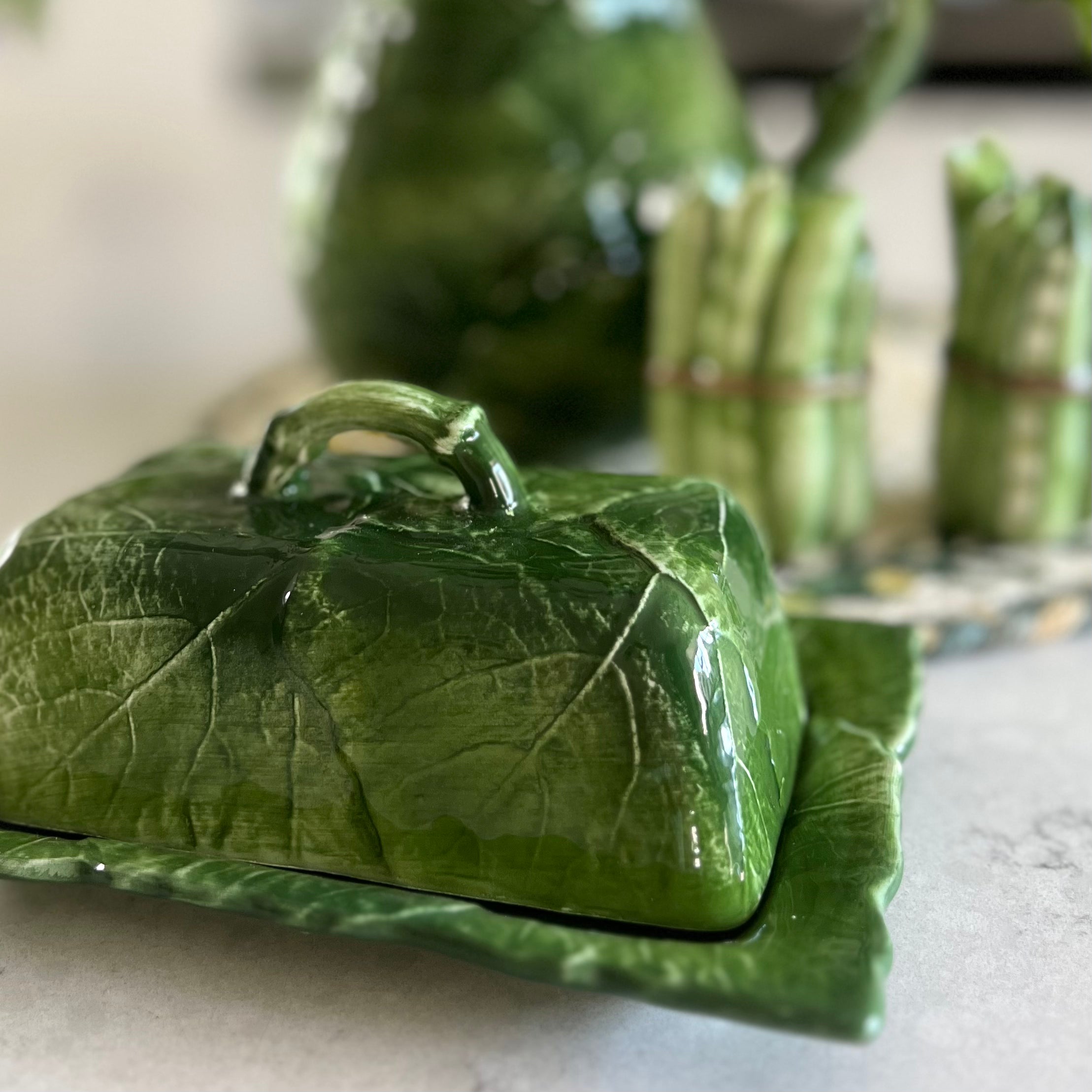 Green Vine Leaf Butter Dish