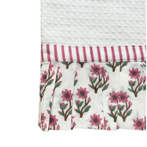 Dusty Pink and Green Frilled Waffle Hand Towel