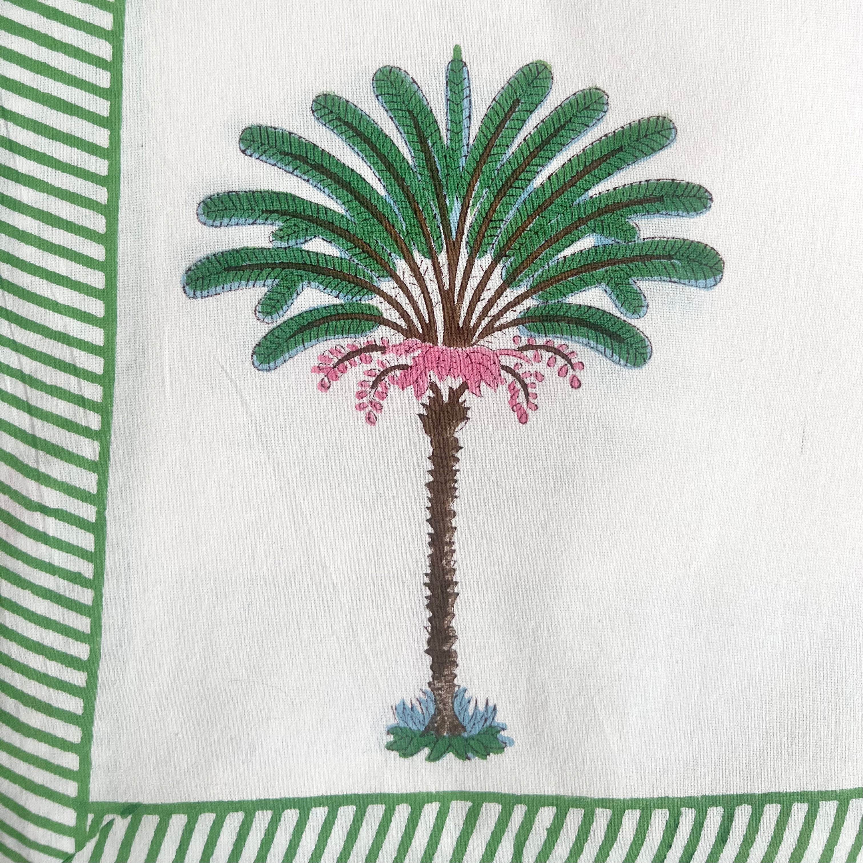 Pink and Green Palm Tree Handblocked Tablecloth