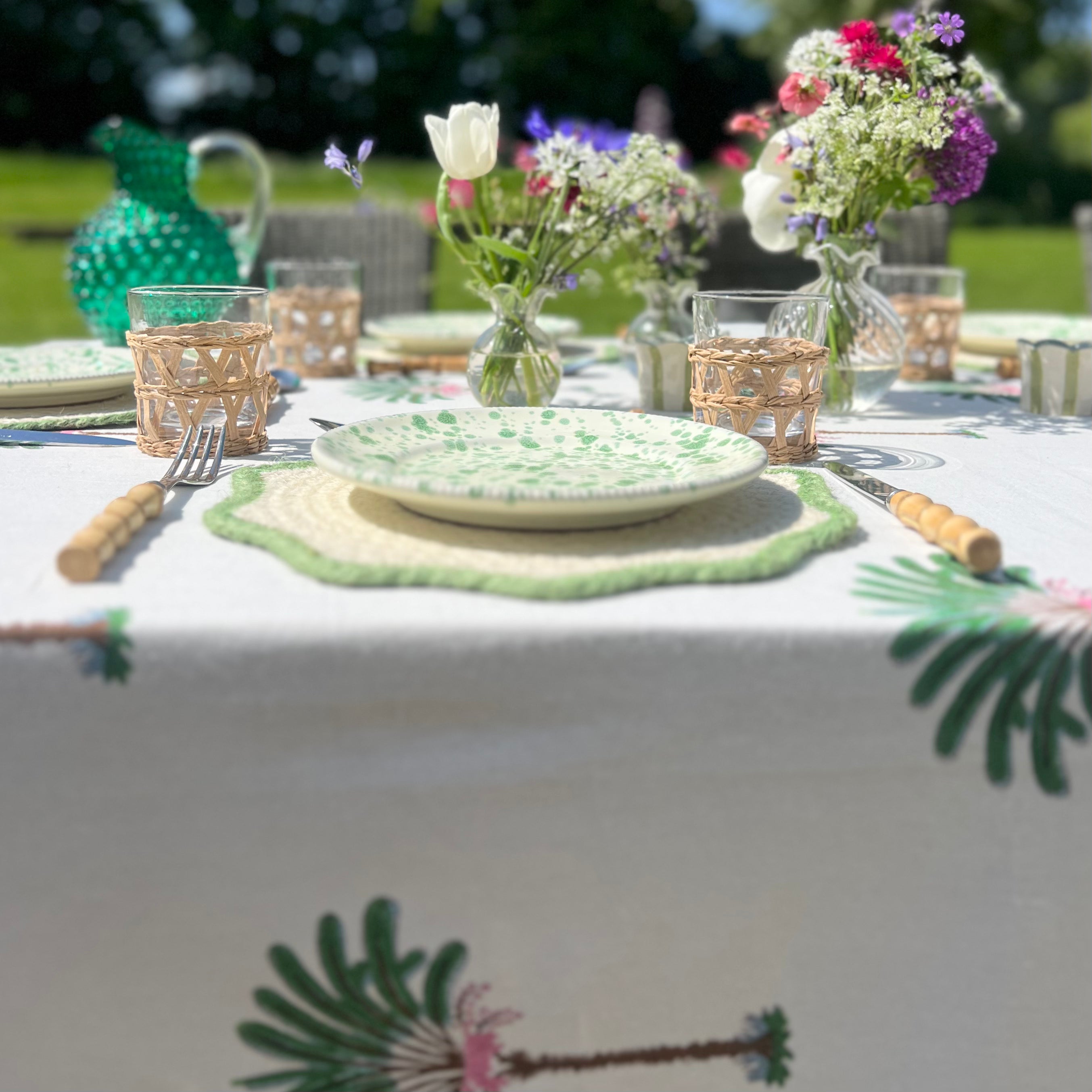 Pink and Green Palm Tree Handblocked Tablecloth