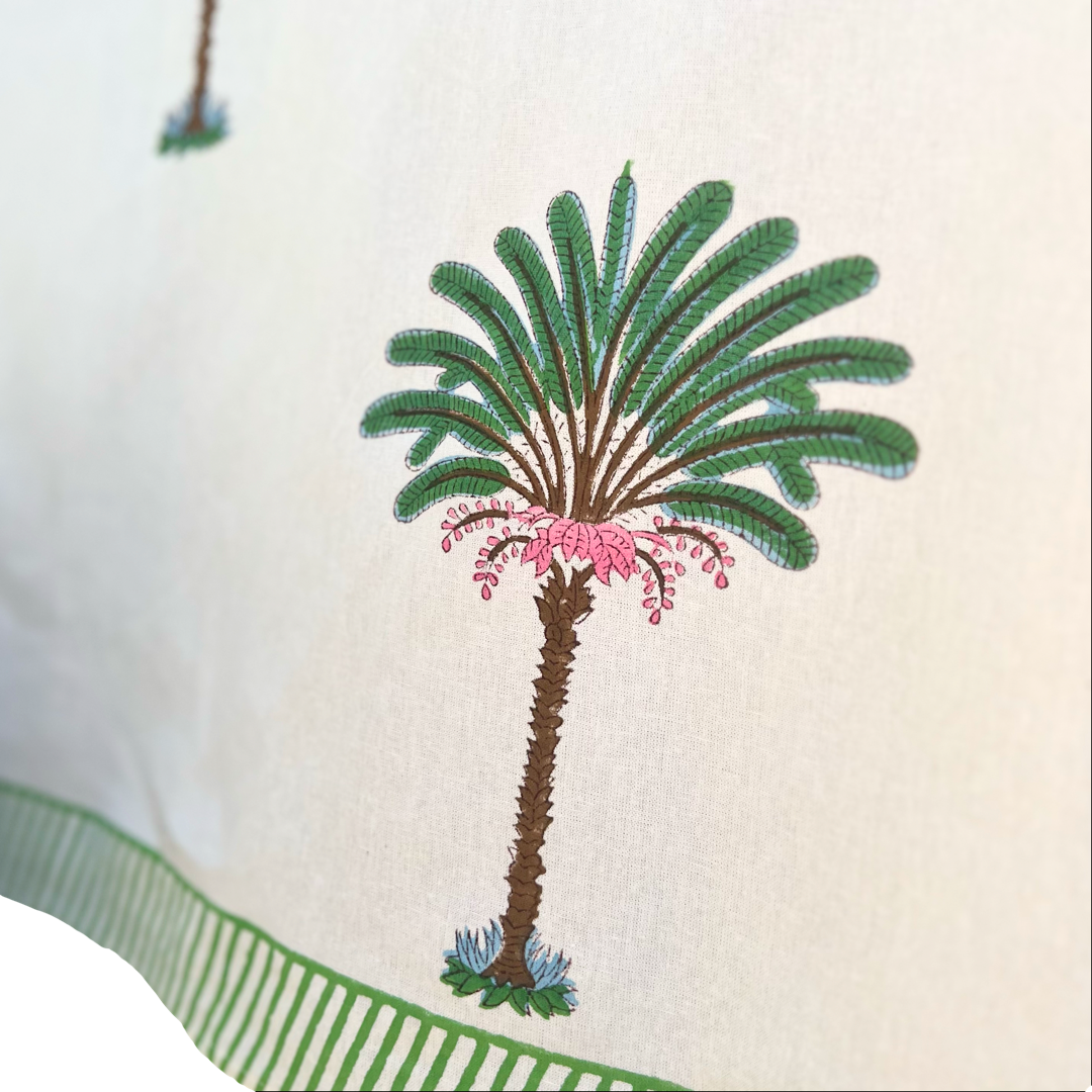 Pink and Green Palm Tree Handblocked Tablecloth