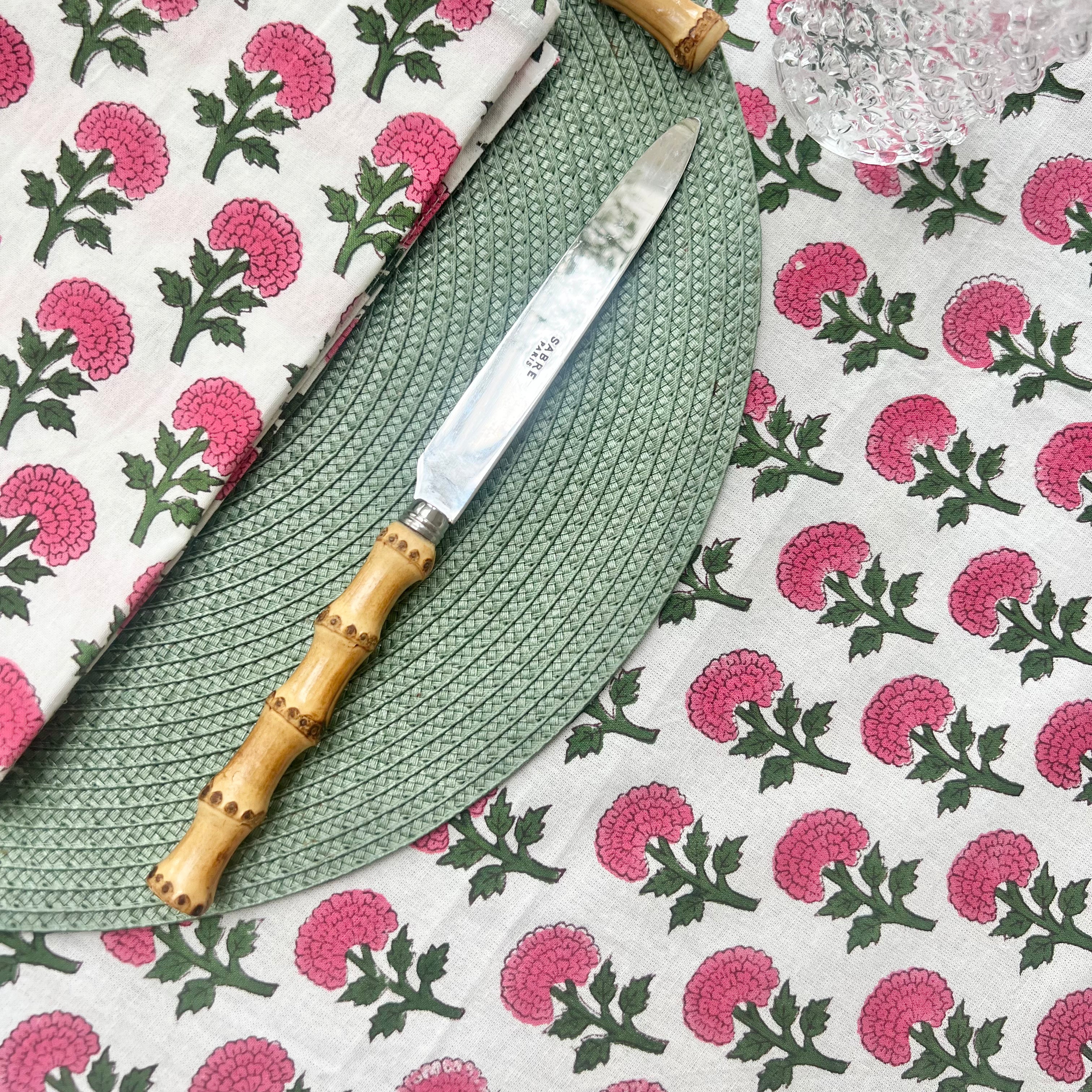 Pink and Green Ayana Handblocked Tablecloth