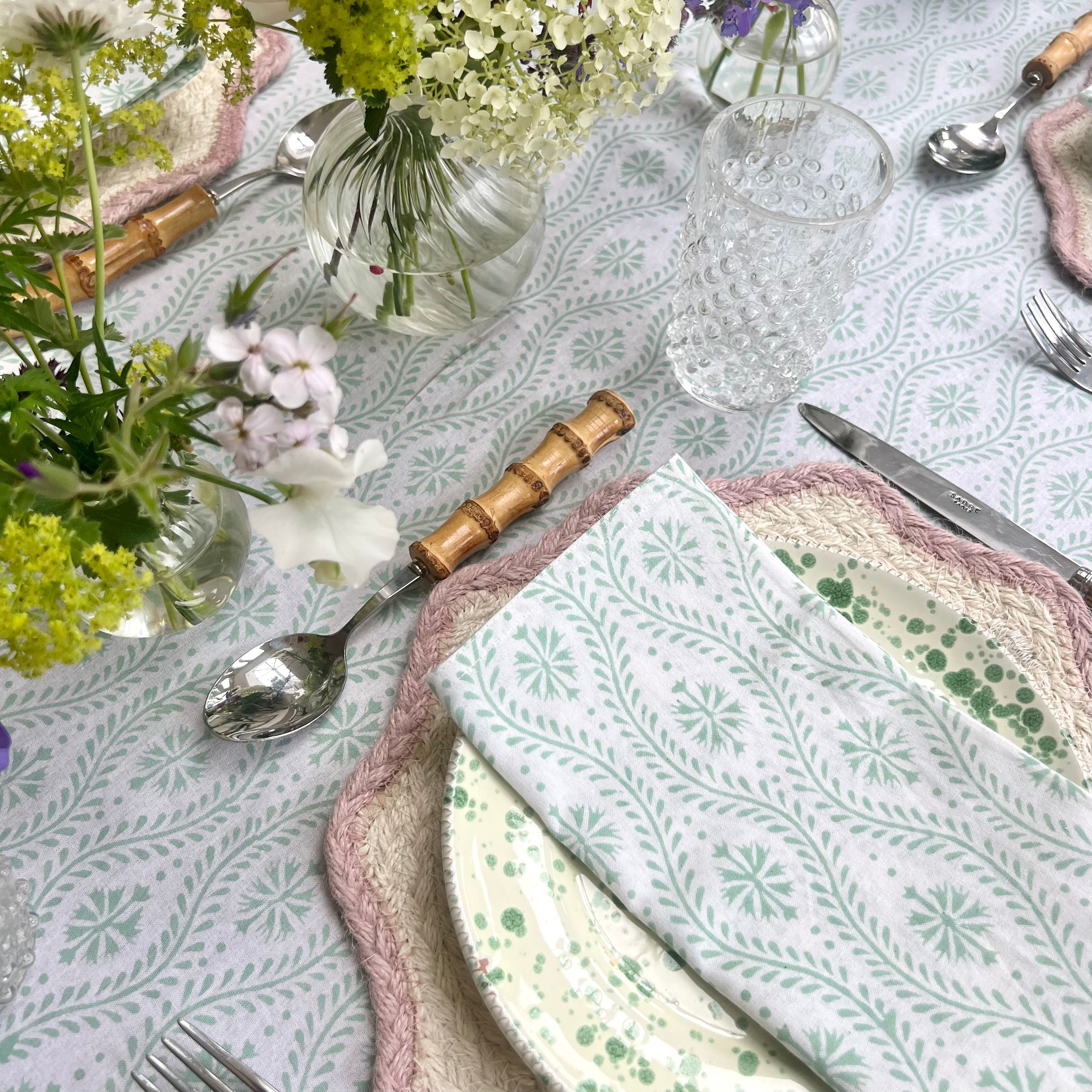 Green Diya Handblocked Tablecloth