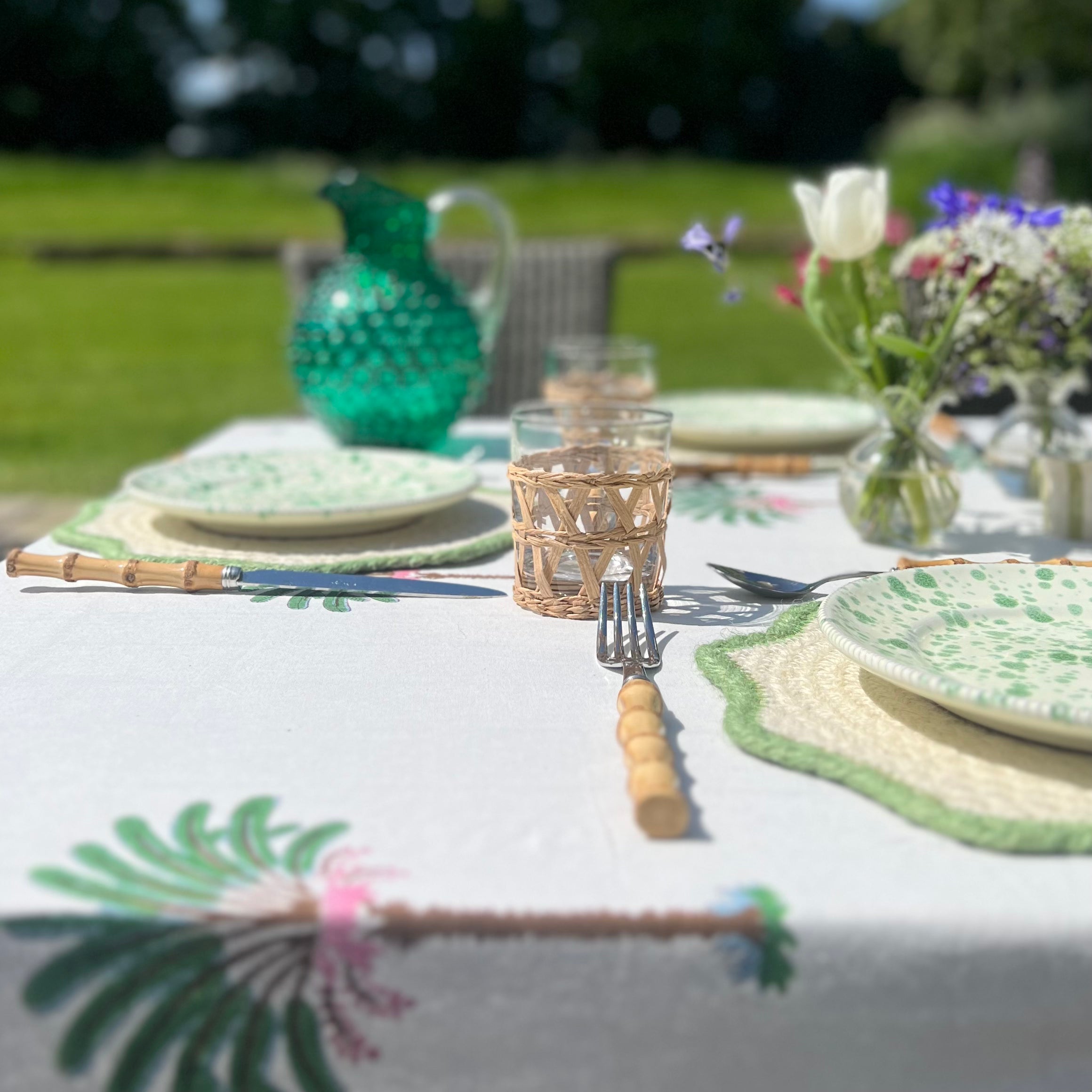 Pink and Green Palm Tree Handblocked Tablecloth