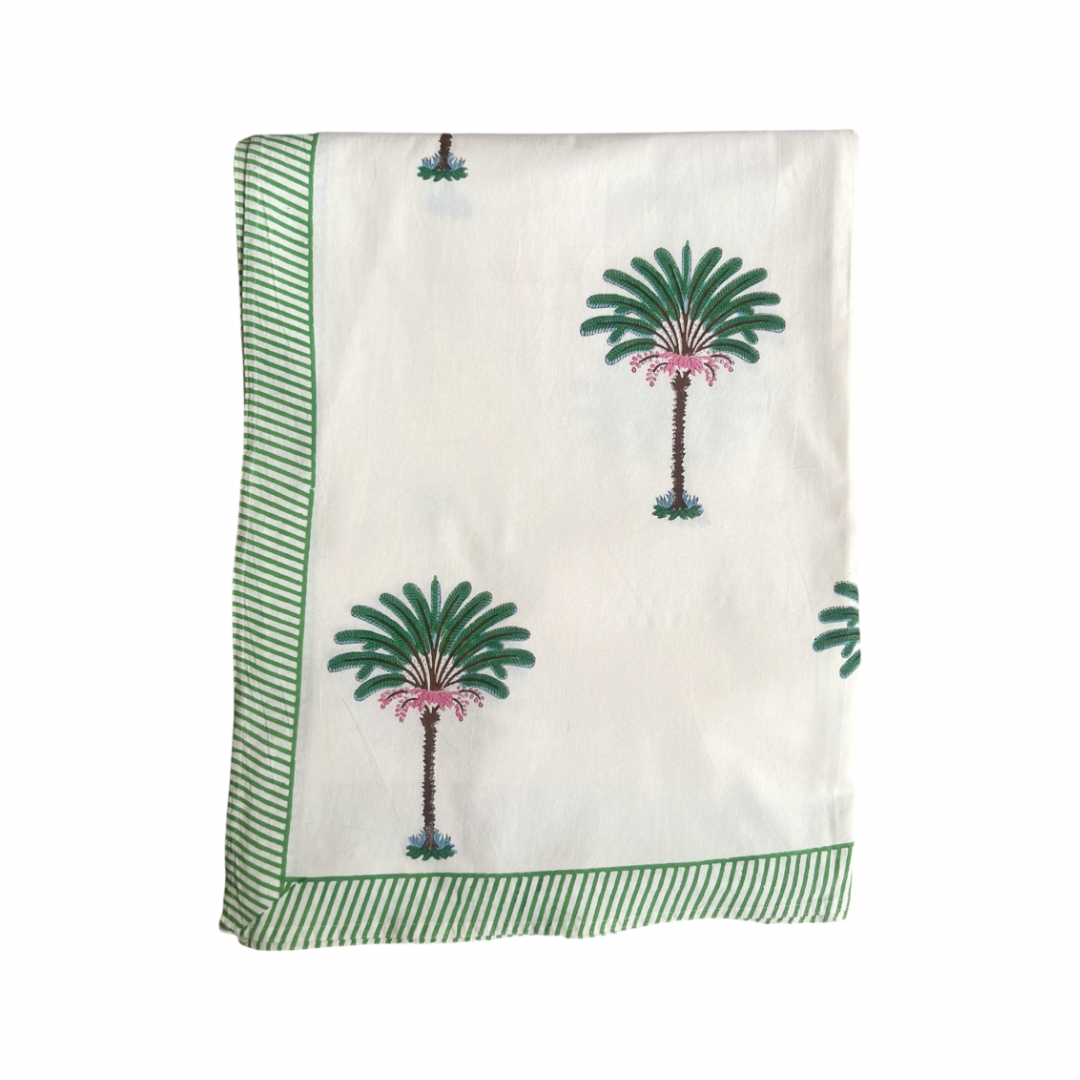 Pink and Green Palm Tree Handblocked Tablecloth