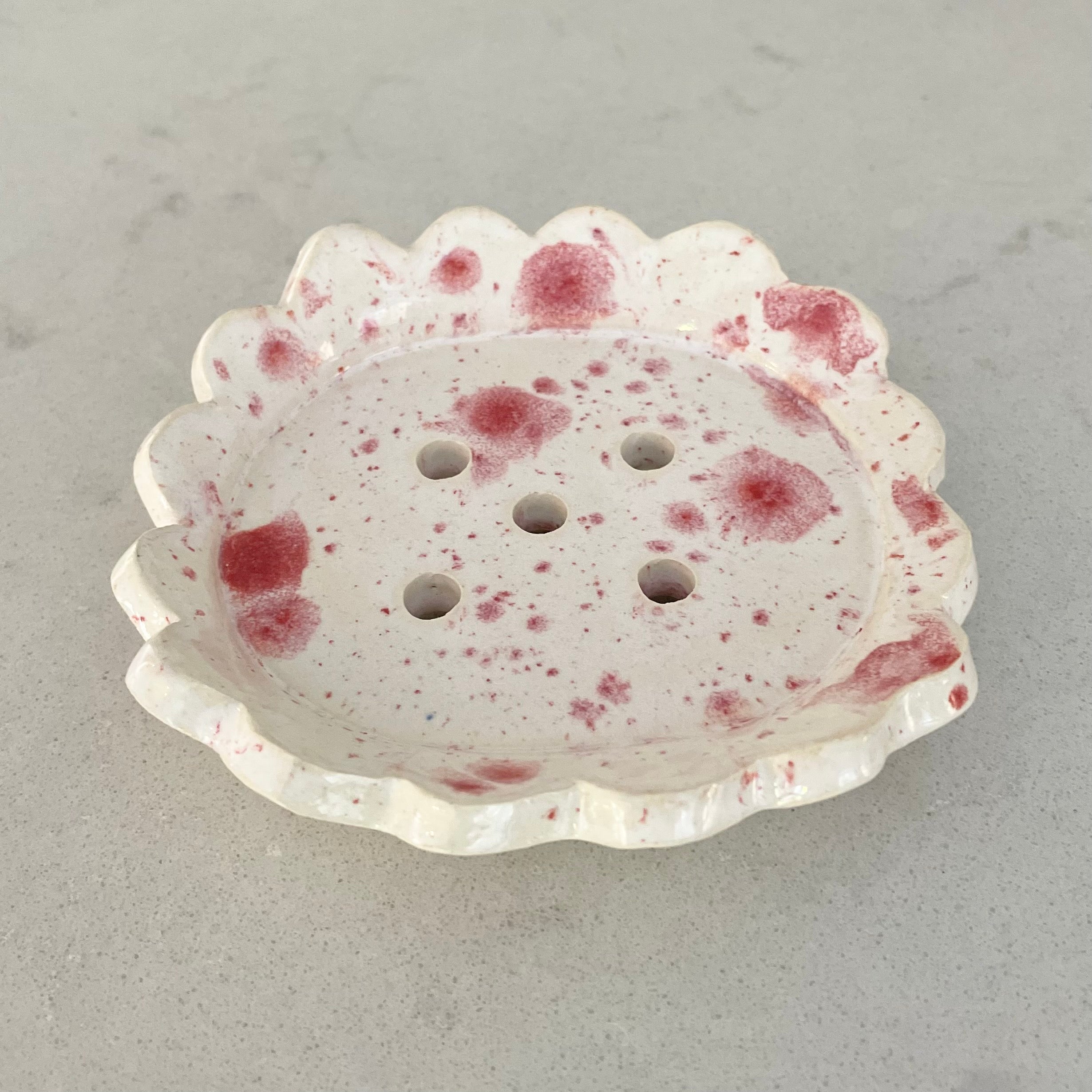 Pink Splatter Scalloped Soap Dish