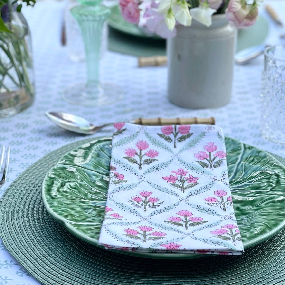 Pink and Green Trellis Napkins