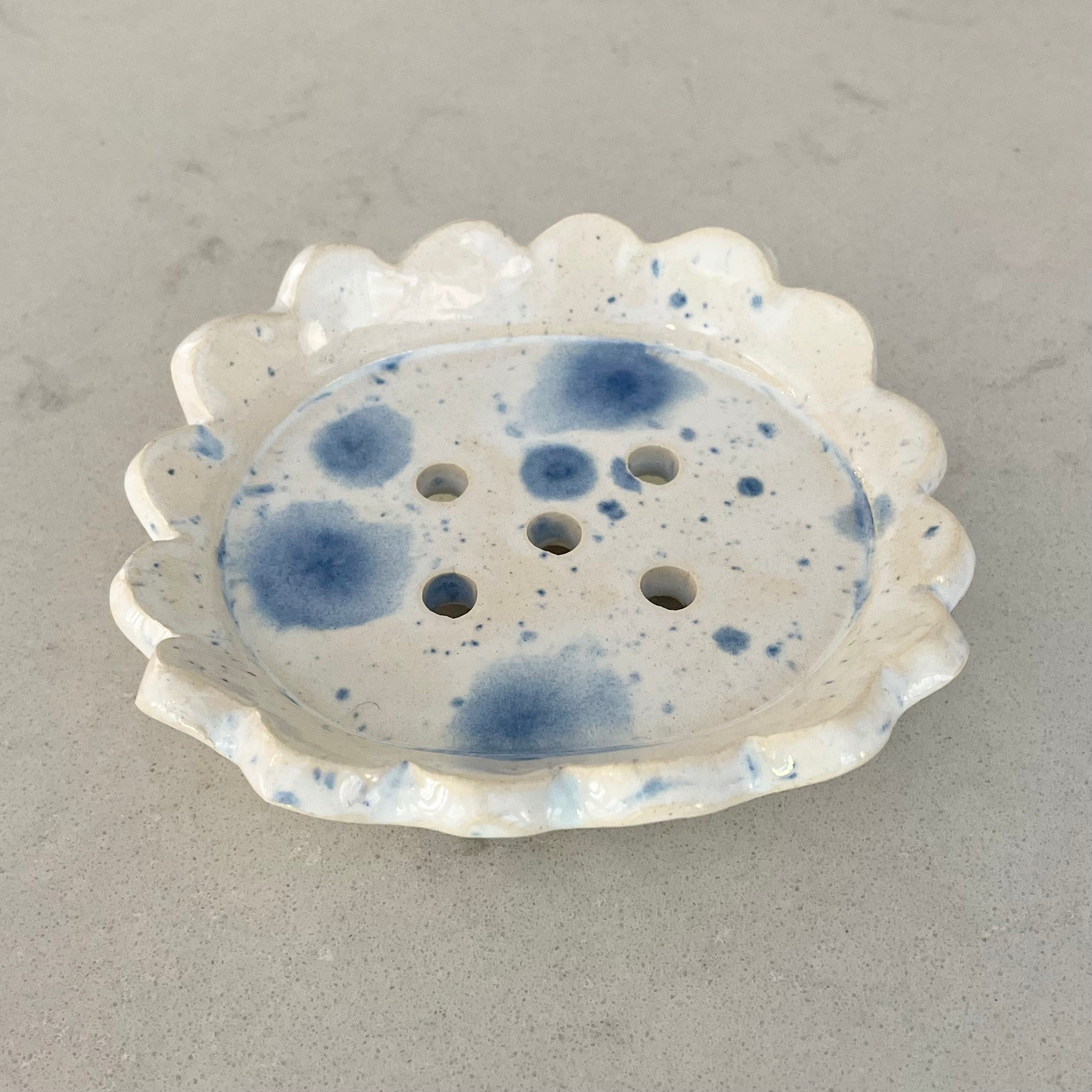 Blue Splatter Scalloped Soap Dish