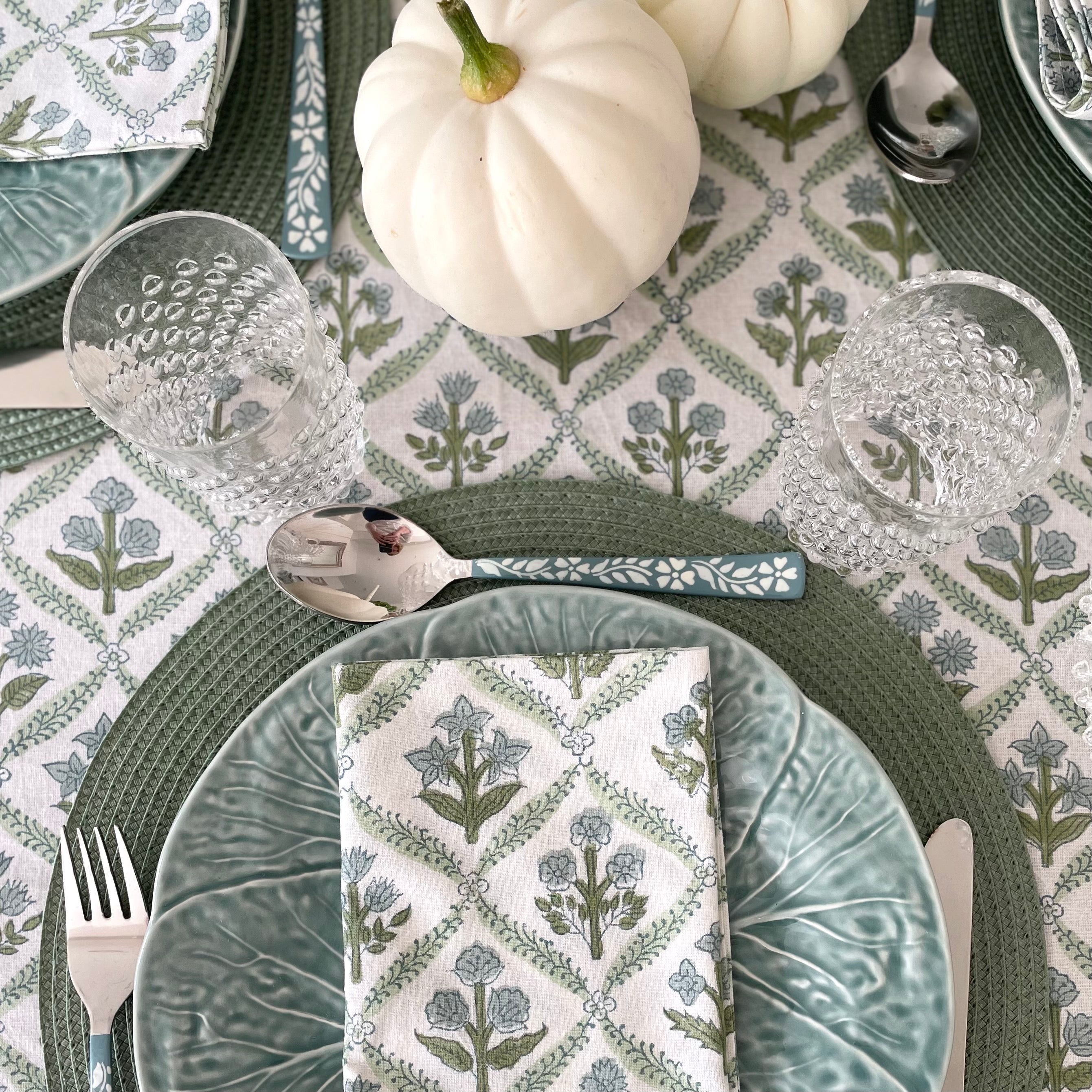 Blue and Green Trellis Napkins