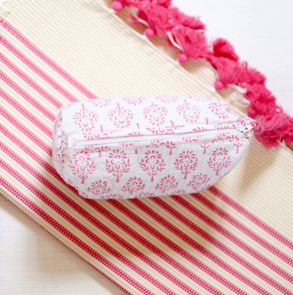 Pink Sprig Handblocked Wash Bag