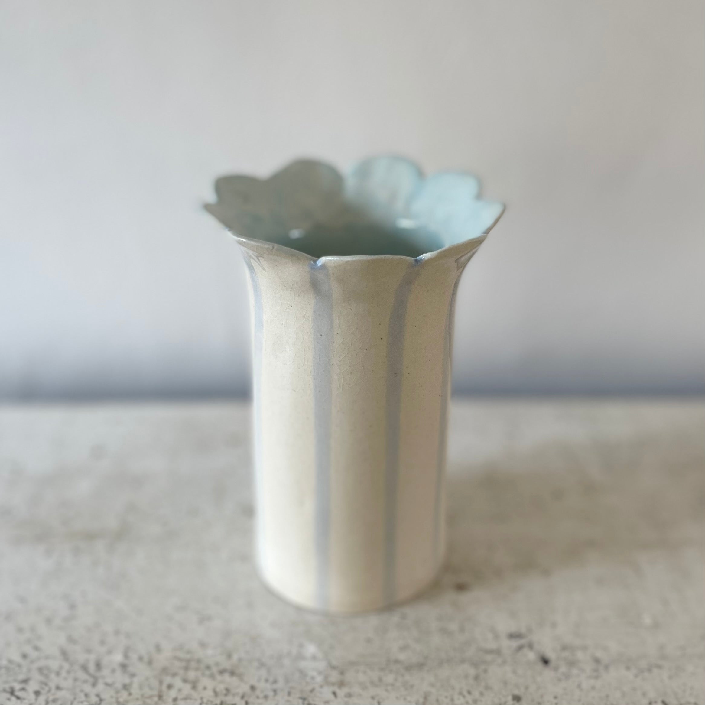 Daisy Scalloped Earthenware Vase Pale Blue
