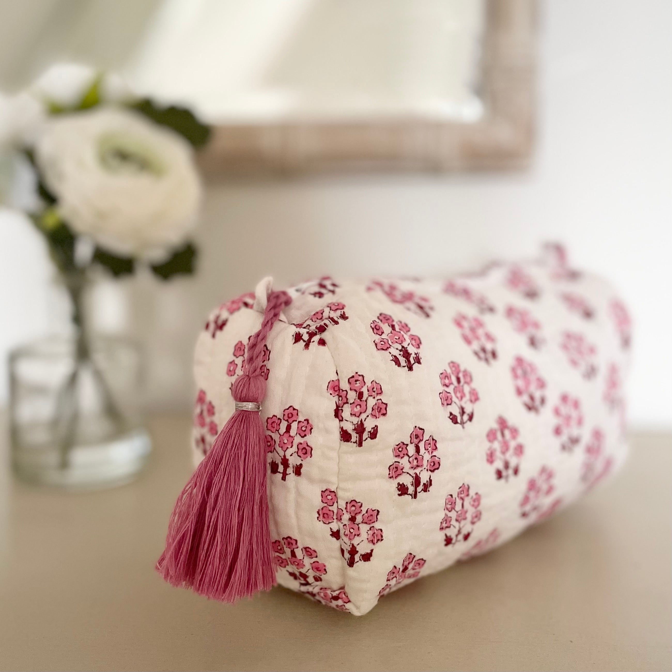 Pink Daphne Handblocked Wash Bag