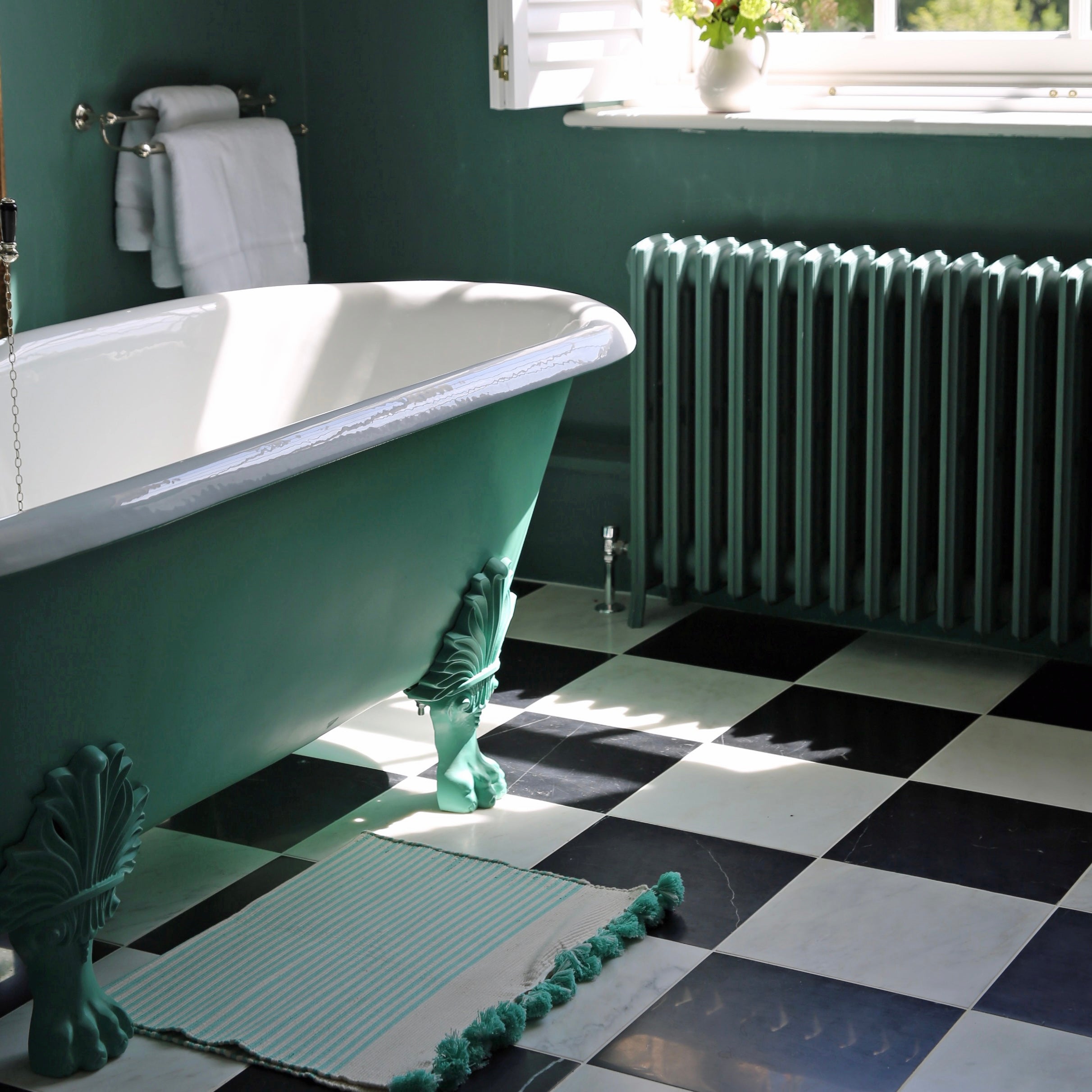 Aqua Handwoven Tasselled Bath Mat