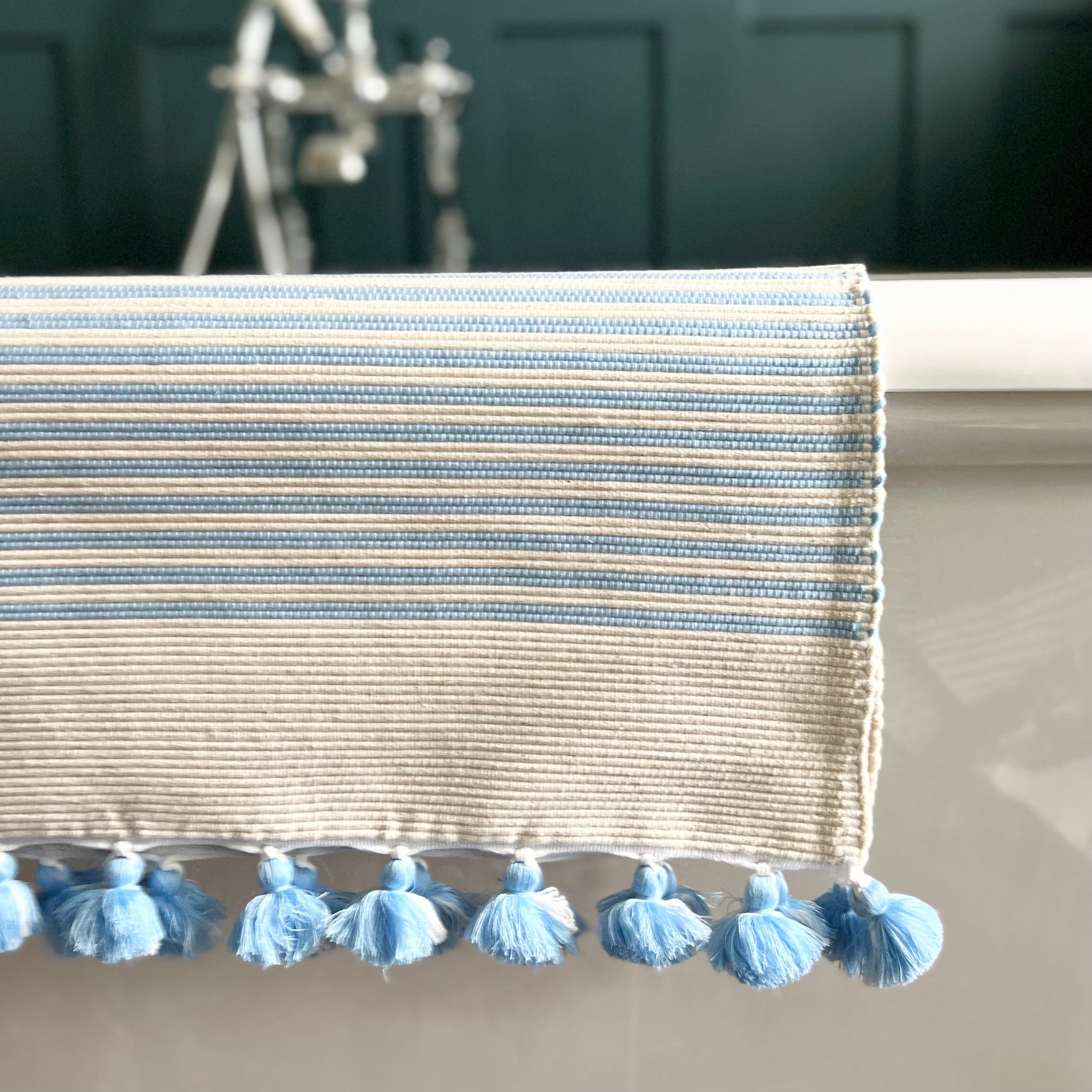 Cornflower Blue Handwoven Tasselled Bath Mat