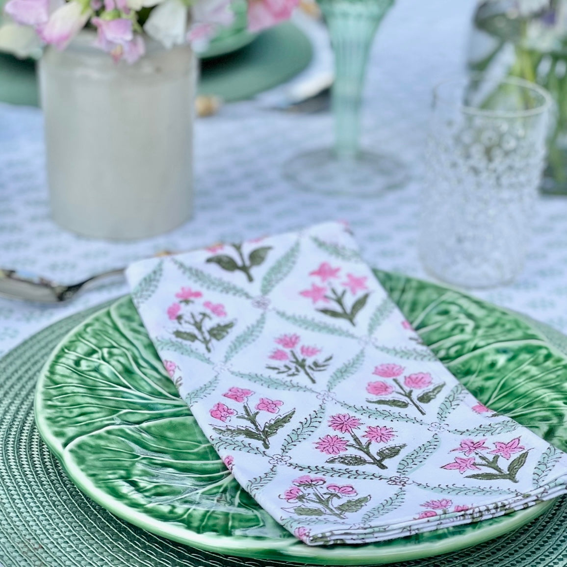 Pink and Green Trellis Napkins